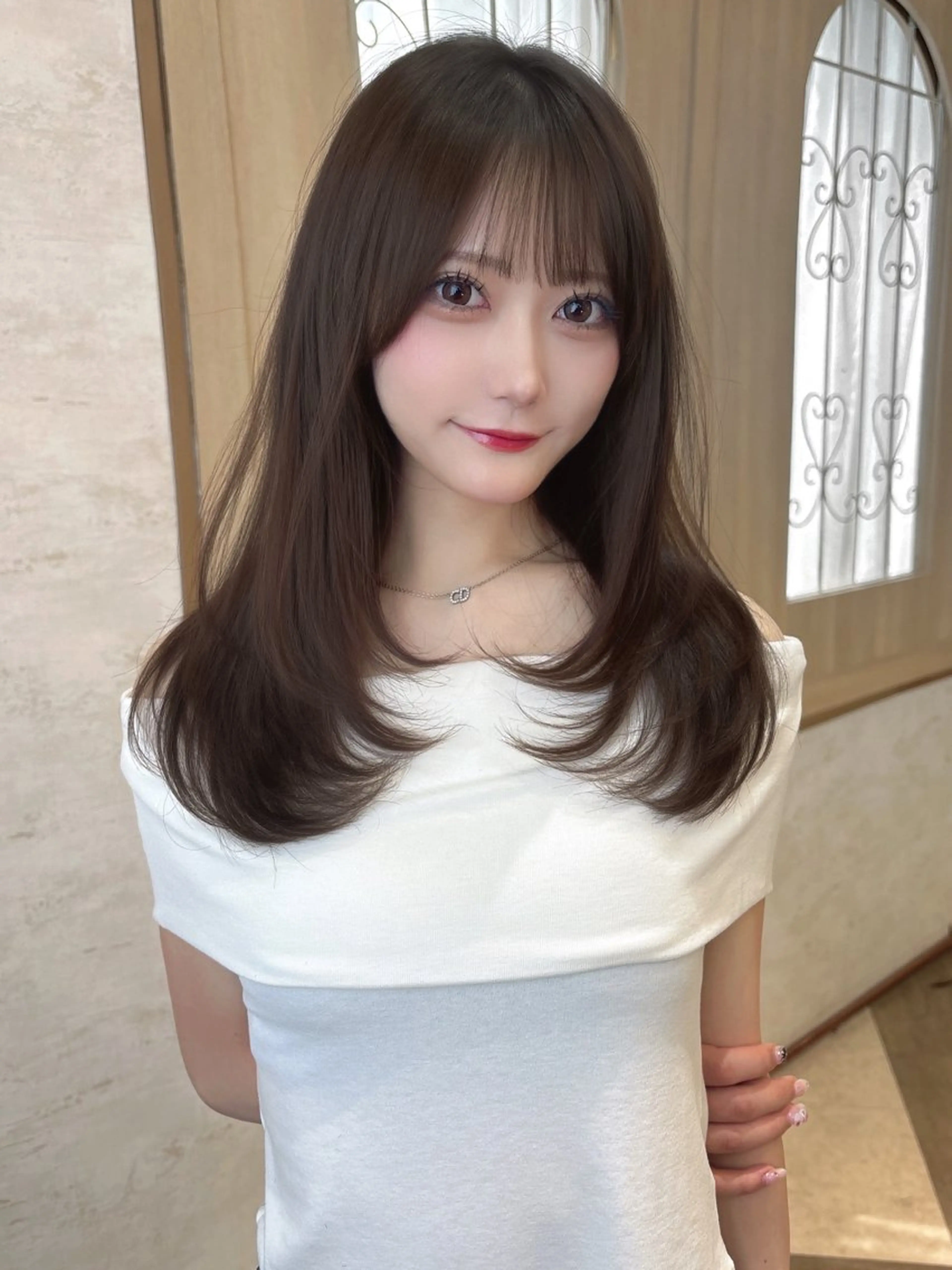 セミロング カラー 顔周り\エクステ\ 透明感カラー\まりんのヘアスタイル