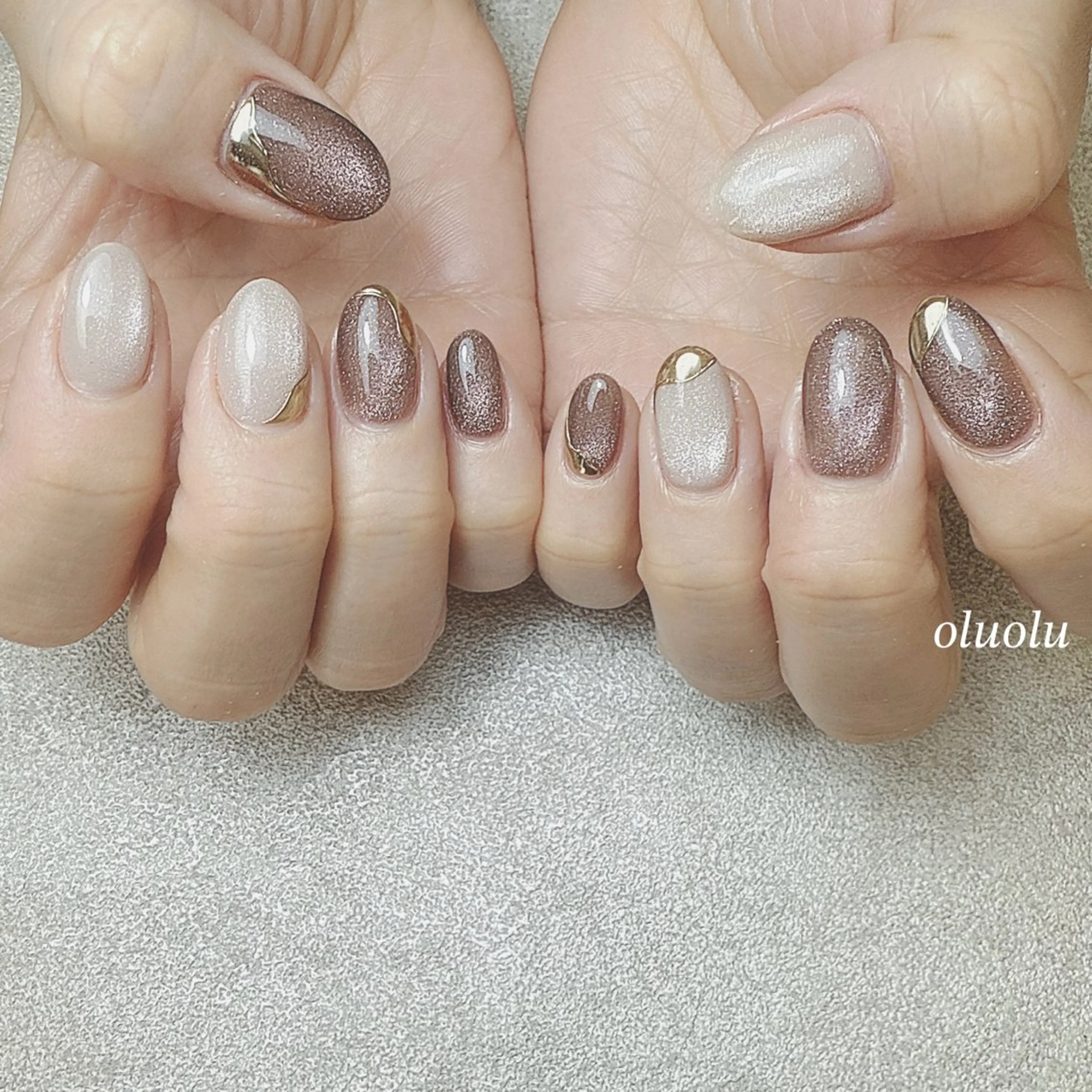 ネイル アートネイル ブラウン フットネイル マグネットネイル ミラーネイル 大村 紬華のネイルデザイン