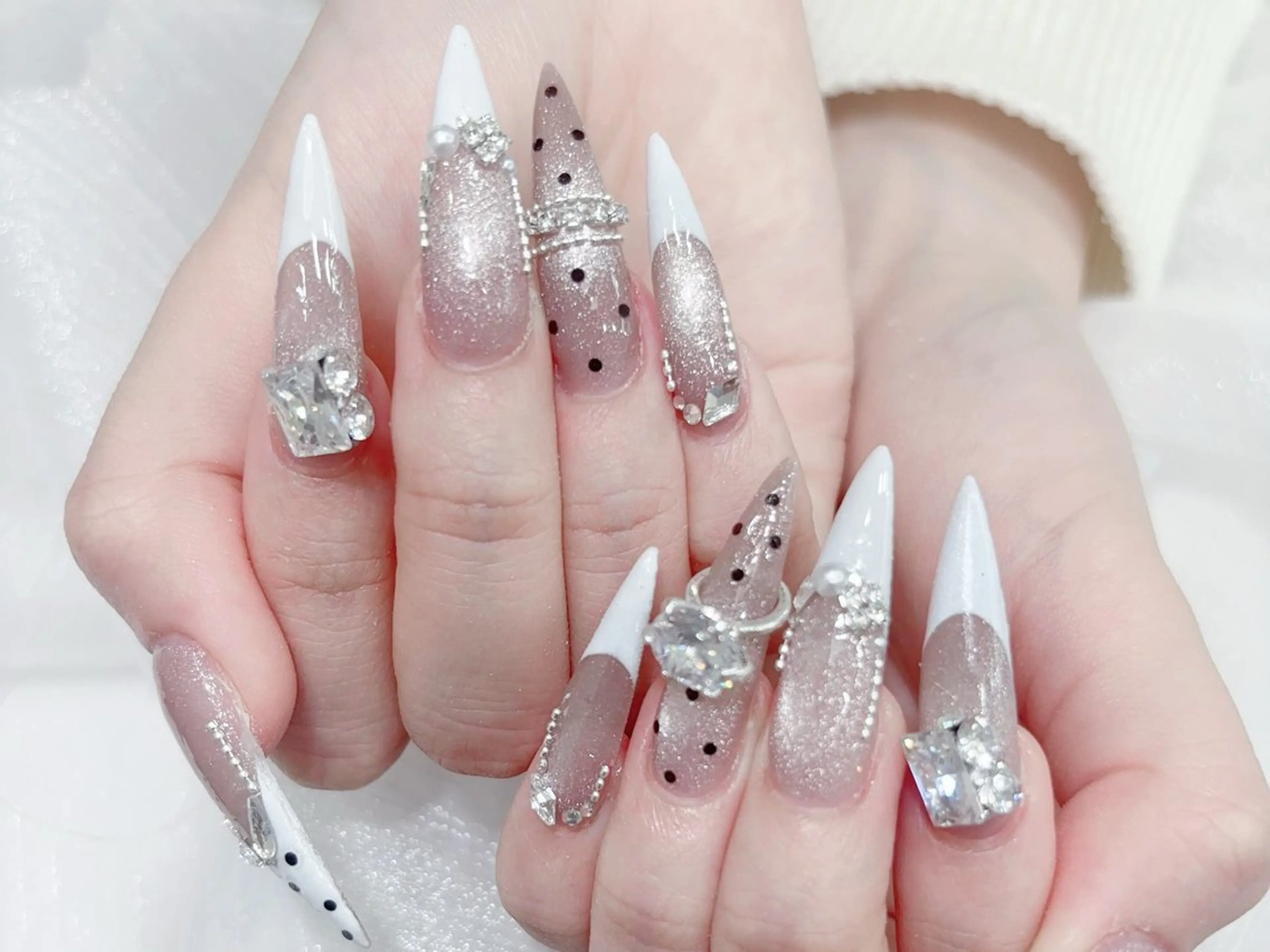 ネイル 成人式 大理石ネイル(マーブル) リボン 夏ネイル ネイルチップ ハンドネイル MoMoA Nail ネイル長さ出し専門店のネイルデザイン