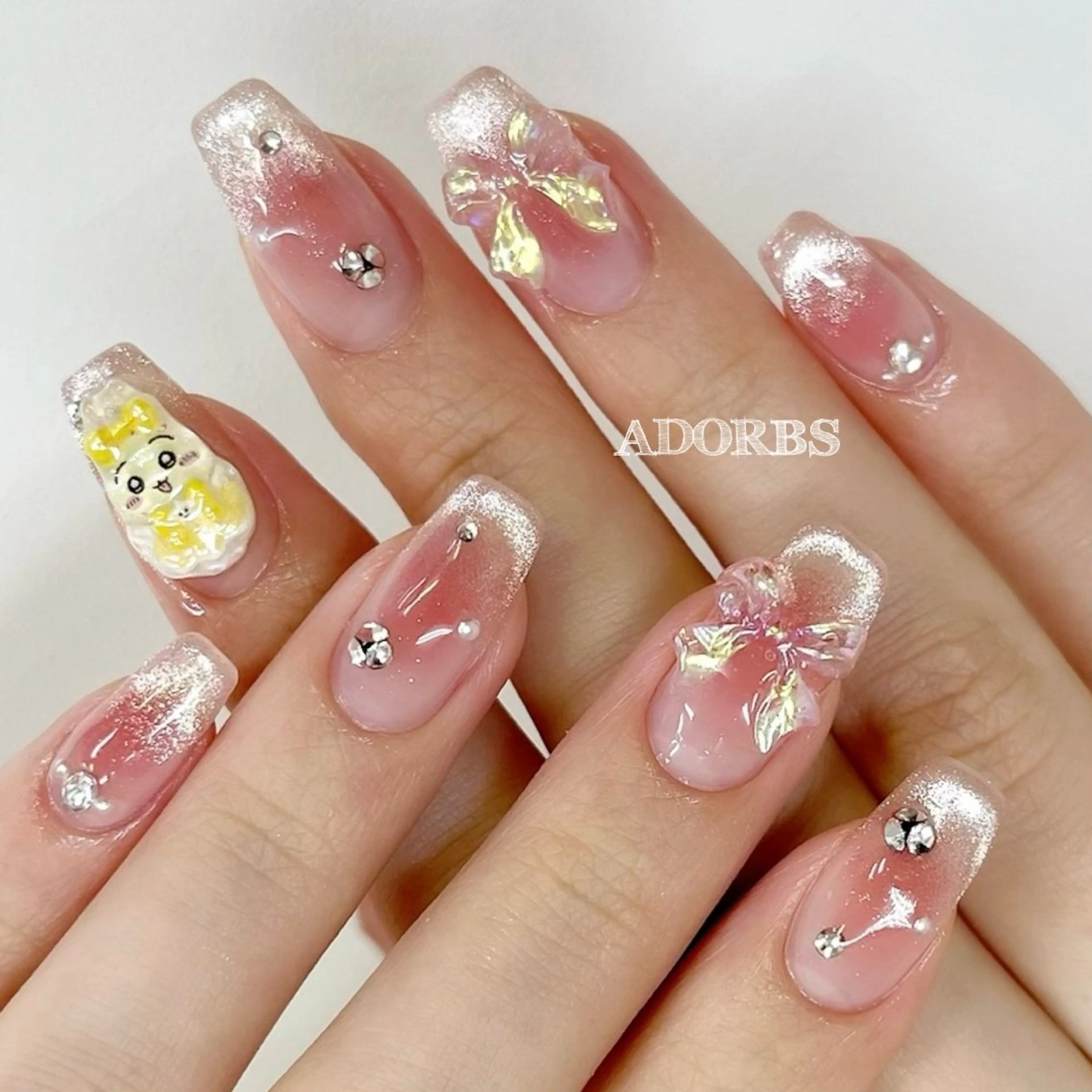 ネイル 持ち込み リボン ハンドネイル ADORBS ✩上福岡のネイルデザイン