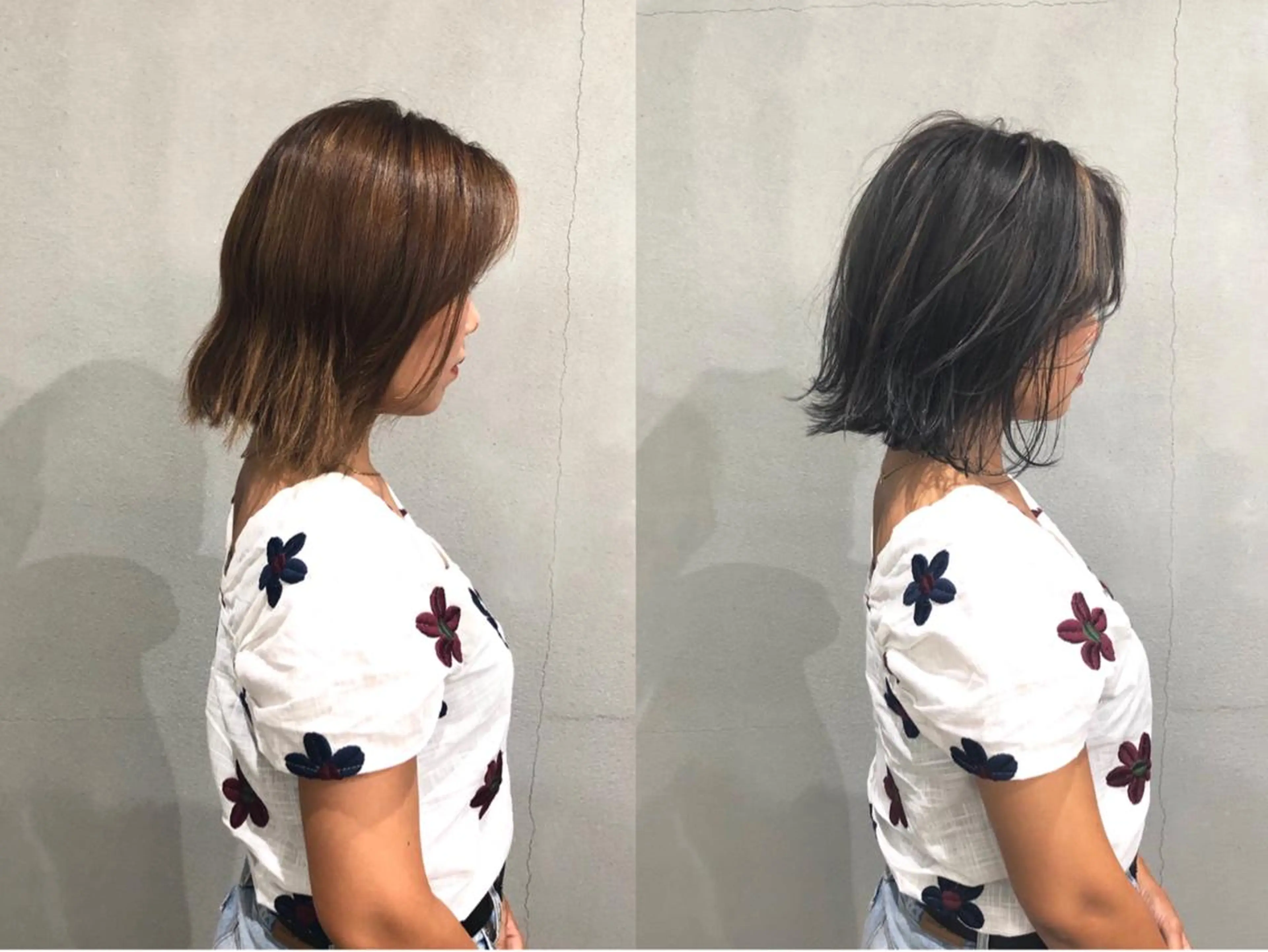 ミディアム カラー 切りっぱなしボブ ハイライトカラー ボブ ハイライト ショート/ボブ/ 白髪染め/メンズ葛西のヘアスタイル