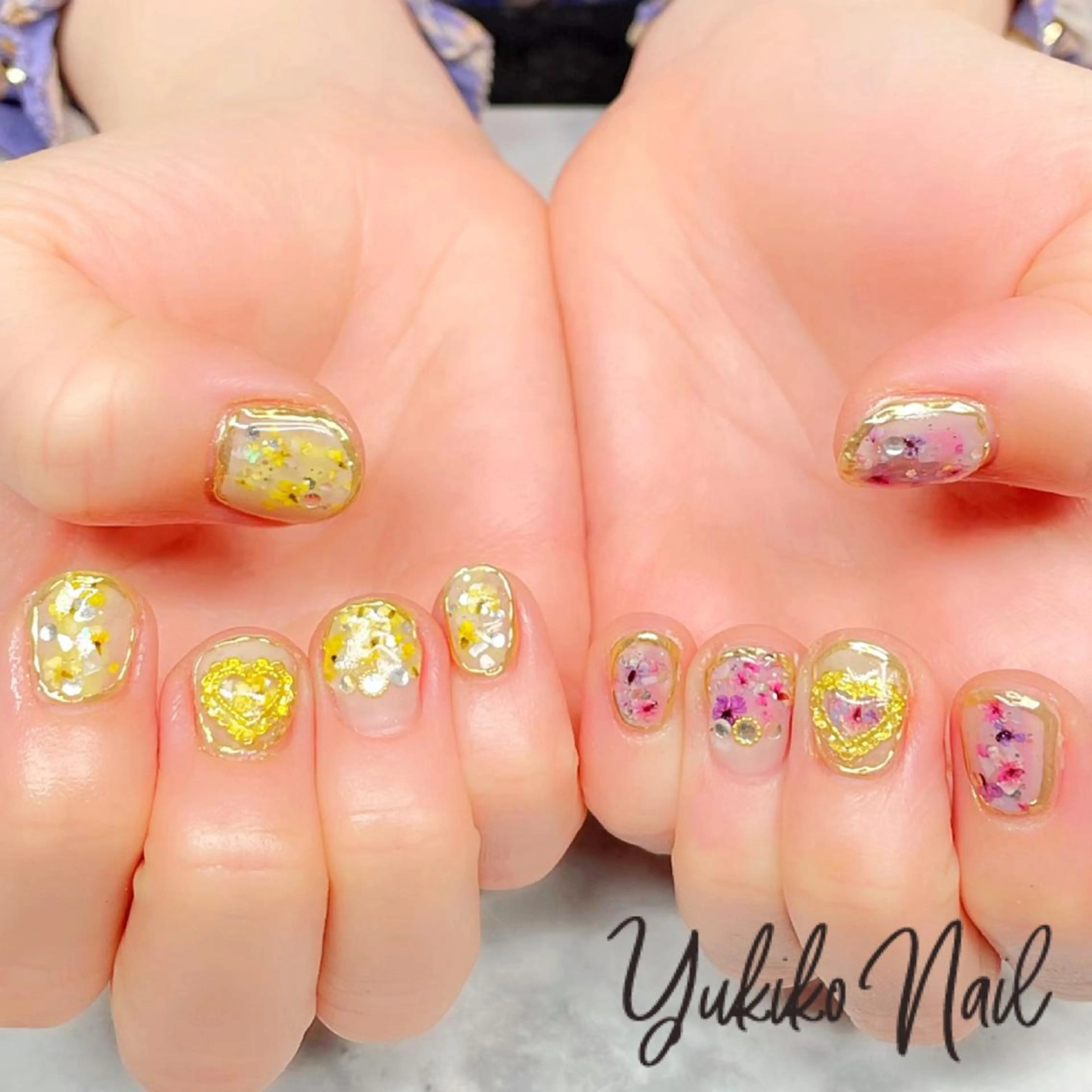 ネイル ミラーネイル 持ち込み 春ネイル ハンドネイル ユキコ ネイルのネイルデザイン