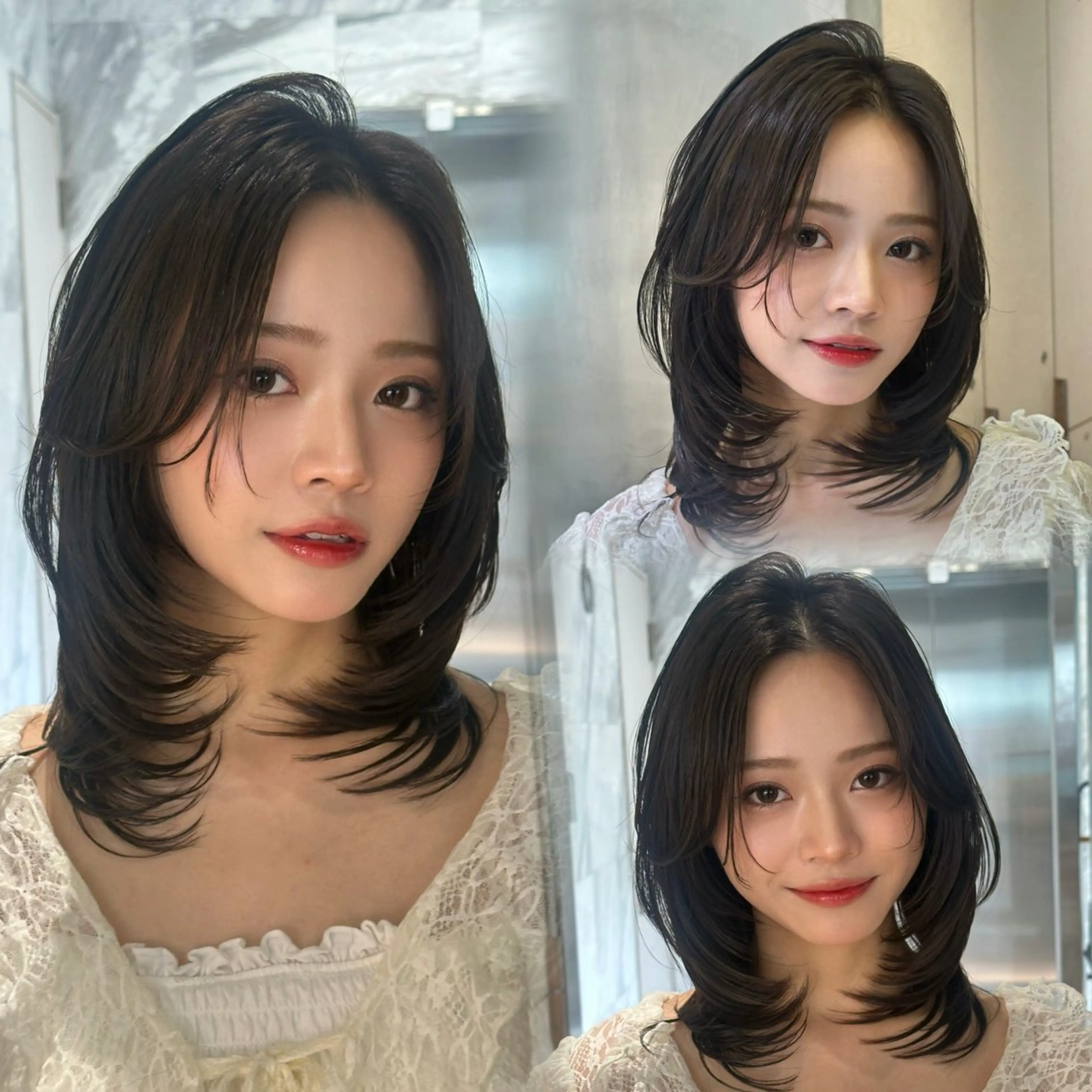 ミディアム くびれヘア 韓国風ヘア レイヤーカット 小顔カット カット ヘアカラー トリートメント ヘアセット 銀座副店長/レイヤー /髪質改善/田島のヘアスタイル