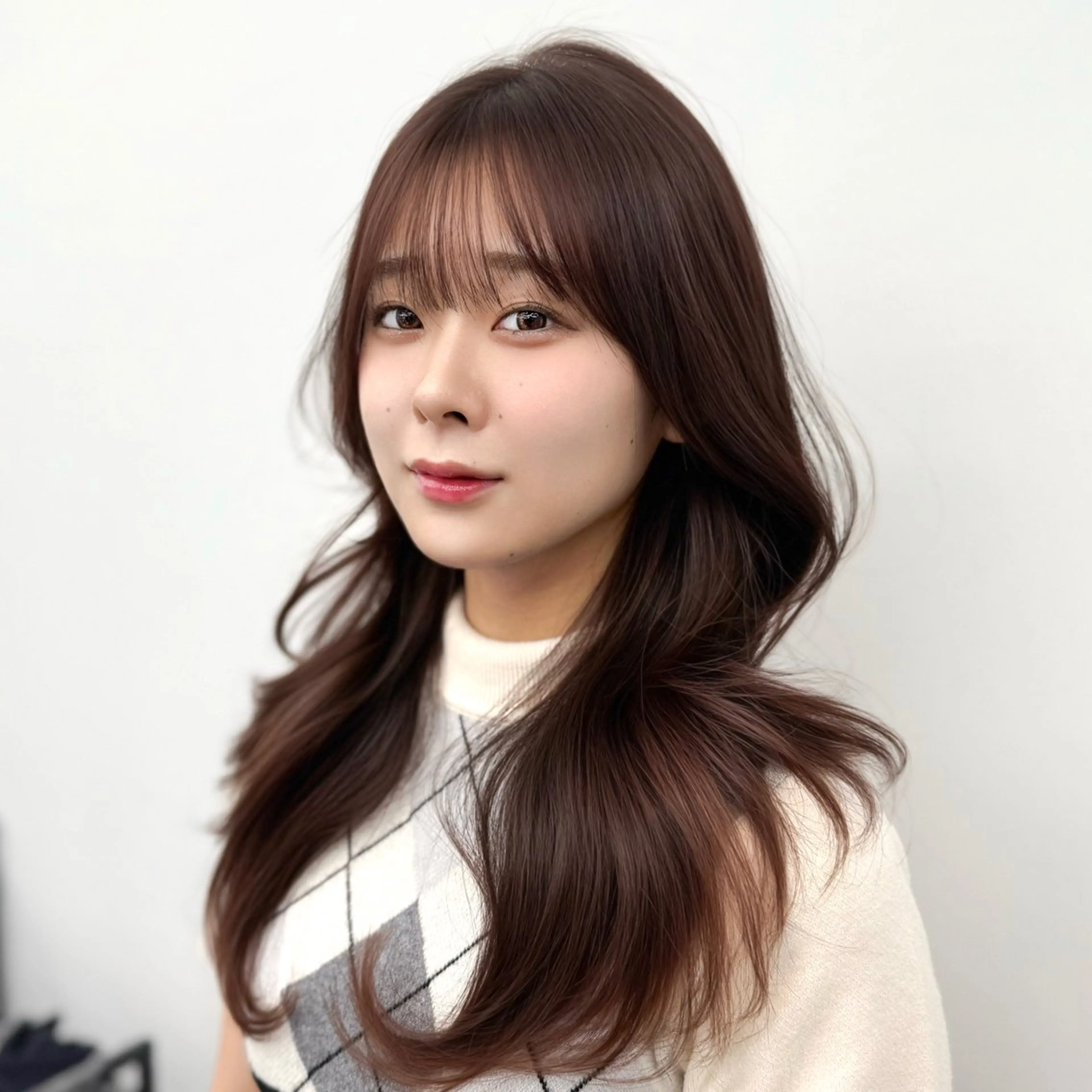 ロング 韓国風ヘア カット ヘアカラー トリートメント 失敗しない顔まわり× 小顔補正レイヤー難波のヘアスタイル