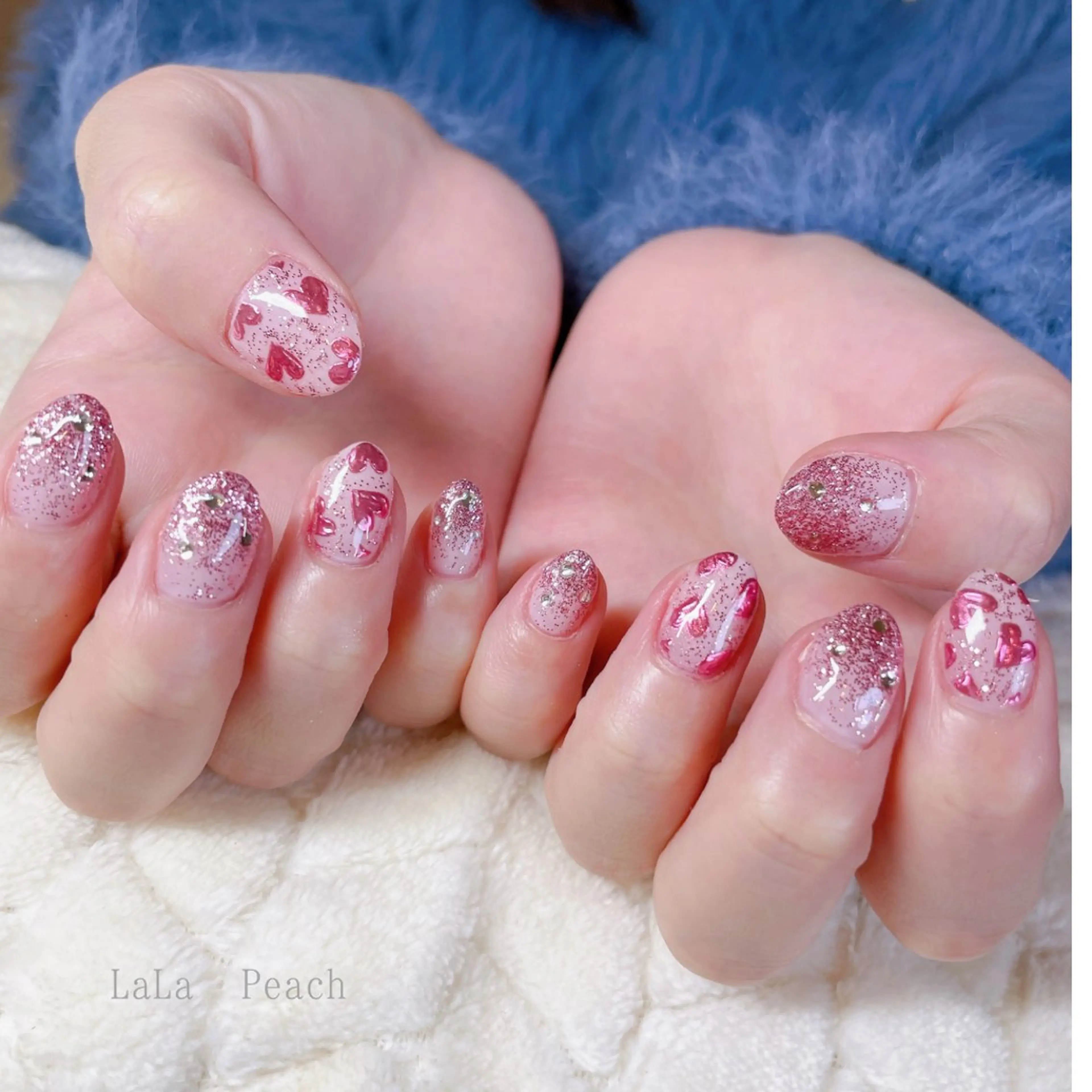 ネイル ジェルネイル グラデーション ハート ラメ(グリッター) ラメグラデーション ハンドネイル LaLa Peach 福岡のマツエク・マツパデザイン