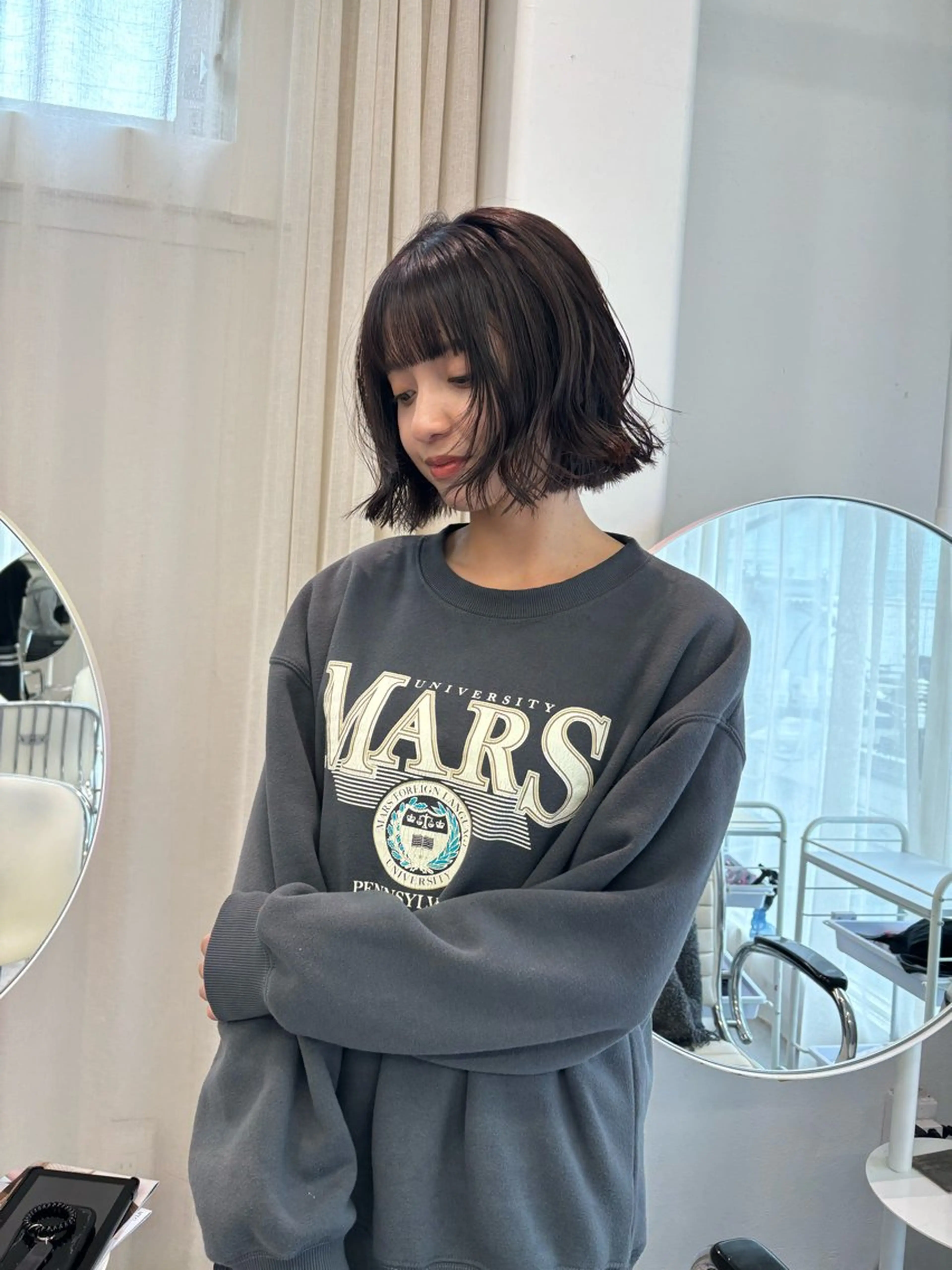 ショート カラー ラベンダーカラー ボブ 顔まわりレイヤー レイヤーカット カット ヘアカラー トリートメント レイヤーカット🎀 kanaのヘアスタイル