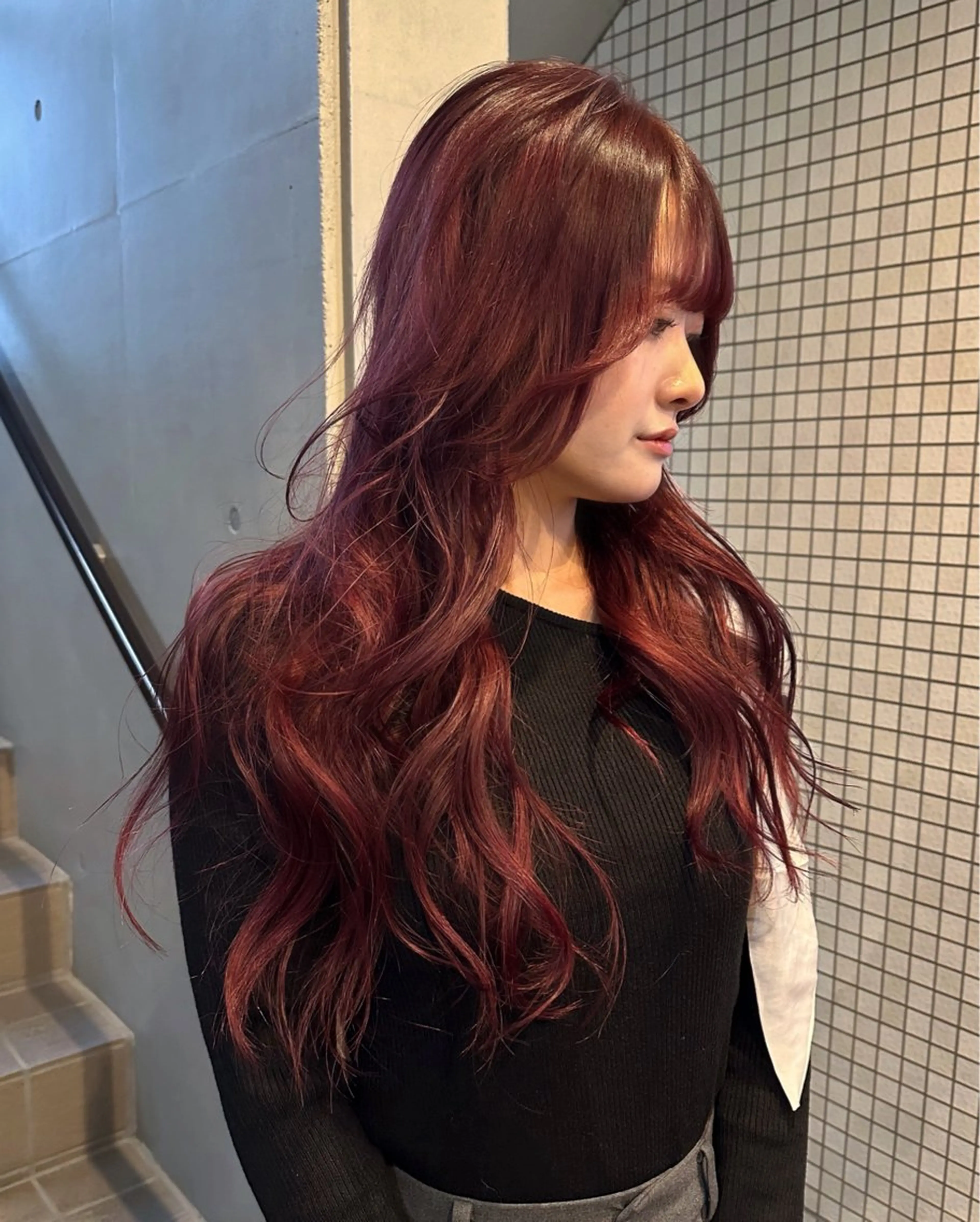 ロング カラー レッドカラー 🎀暖色カラー🎀 おかだみほのヘアスタイル