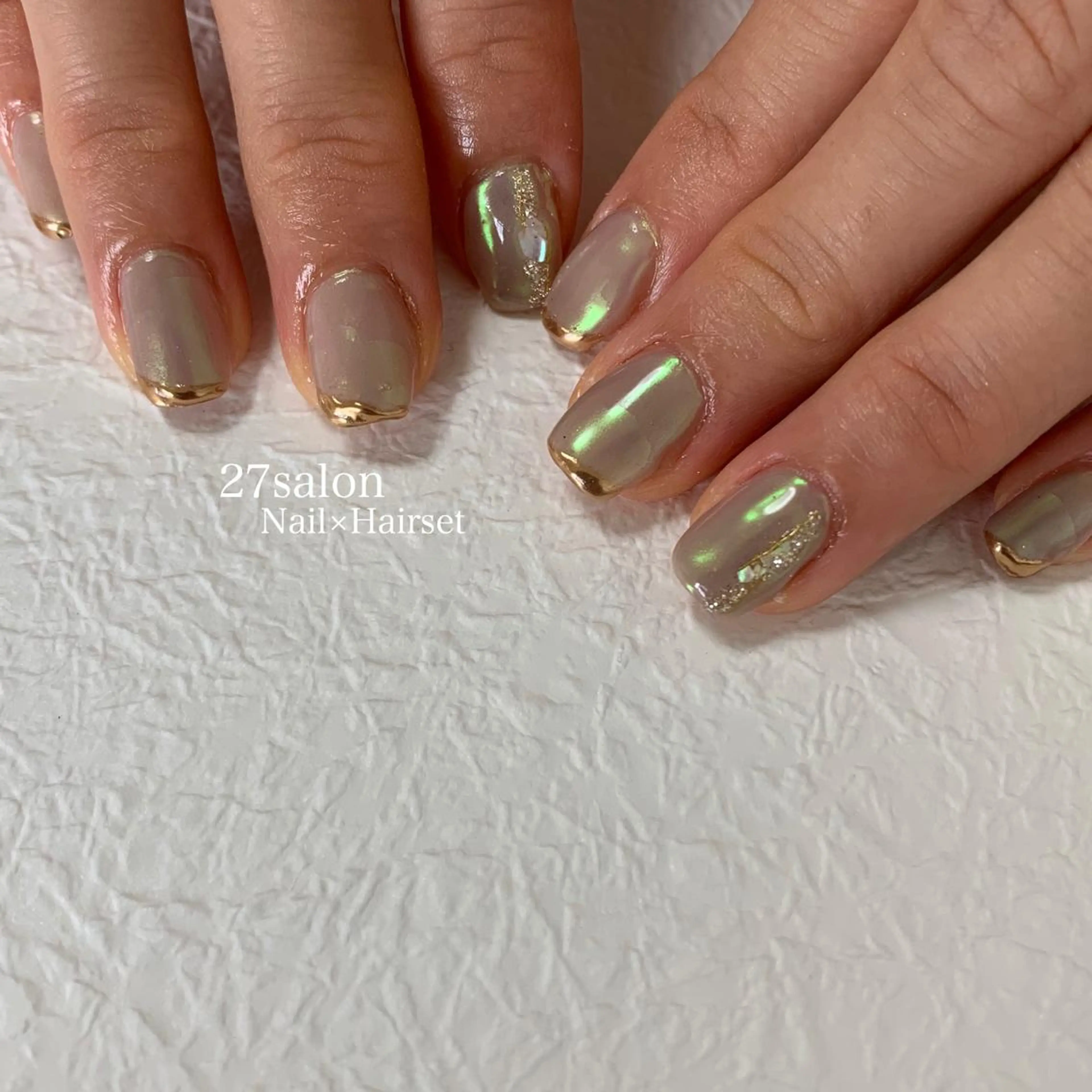 ネイル オーロラネイル ミラーネイル ニュアンスネイル ハンドネイル 27salon yuinaのネイルデザイン