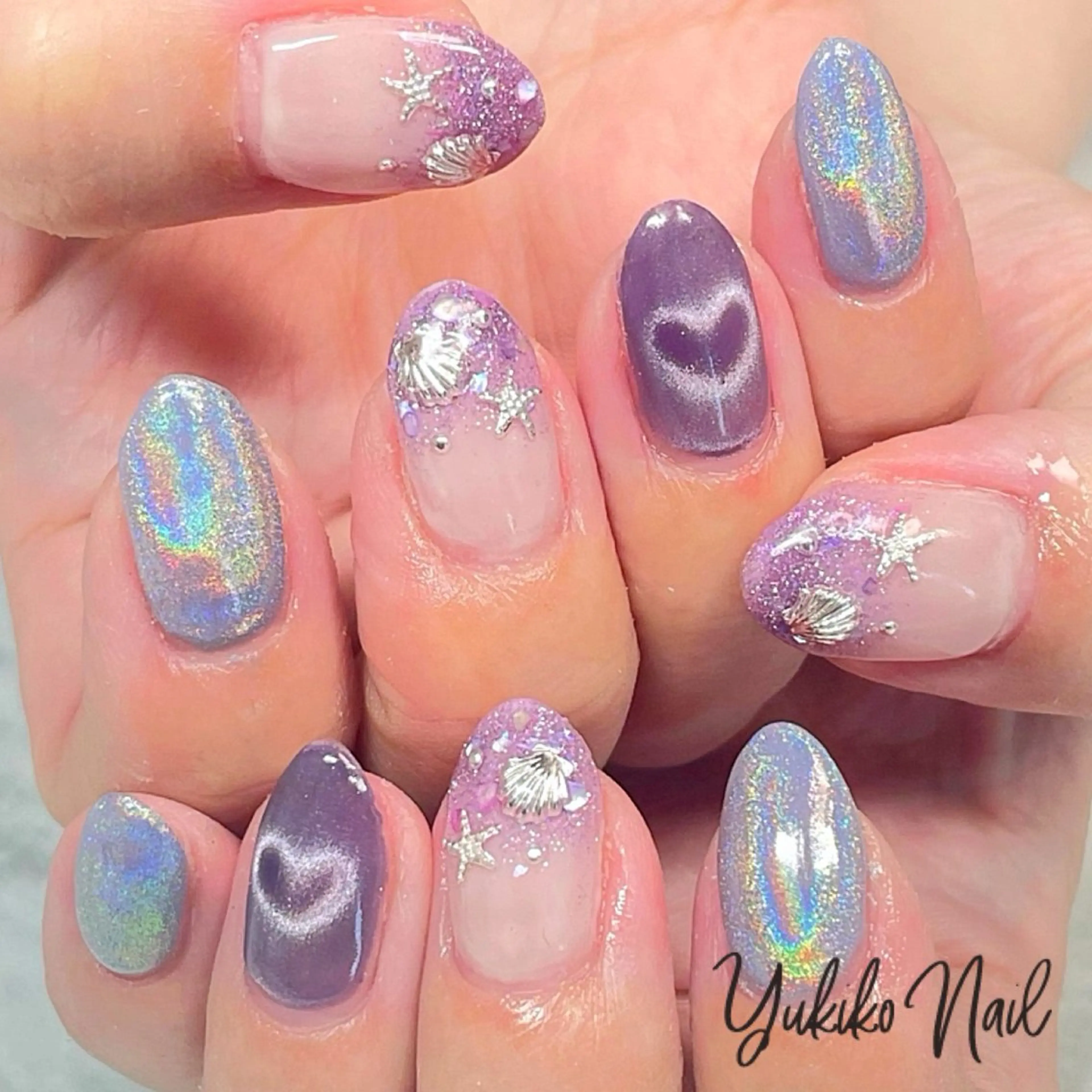 ネイル アートネイル フラッシュネイル ハート キラキラネイル マグネットネイル ハンドネイル ユキコ ネイルのネイルデザイン