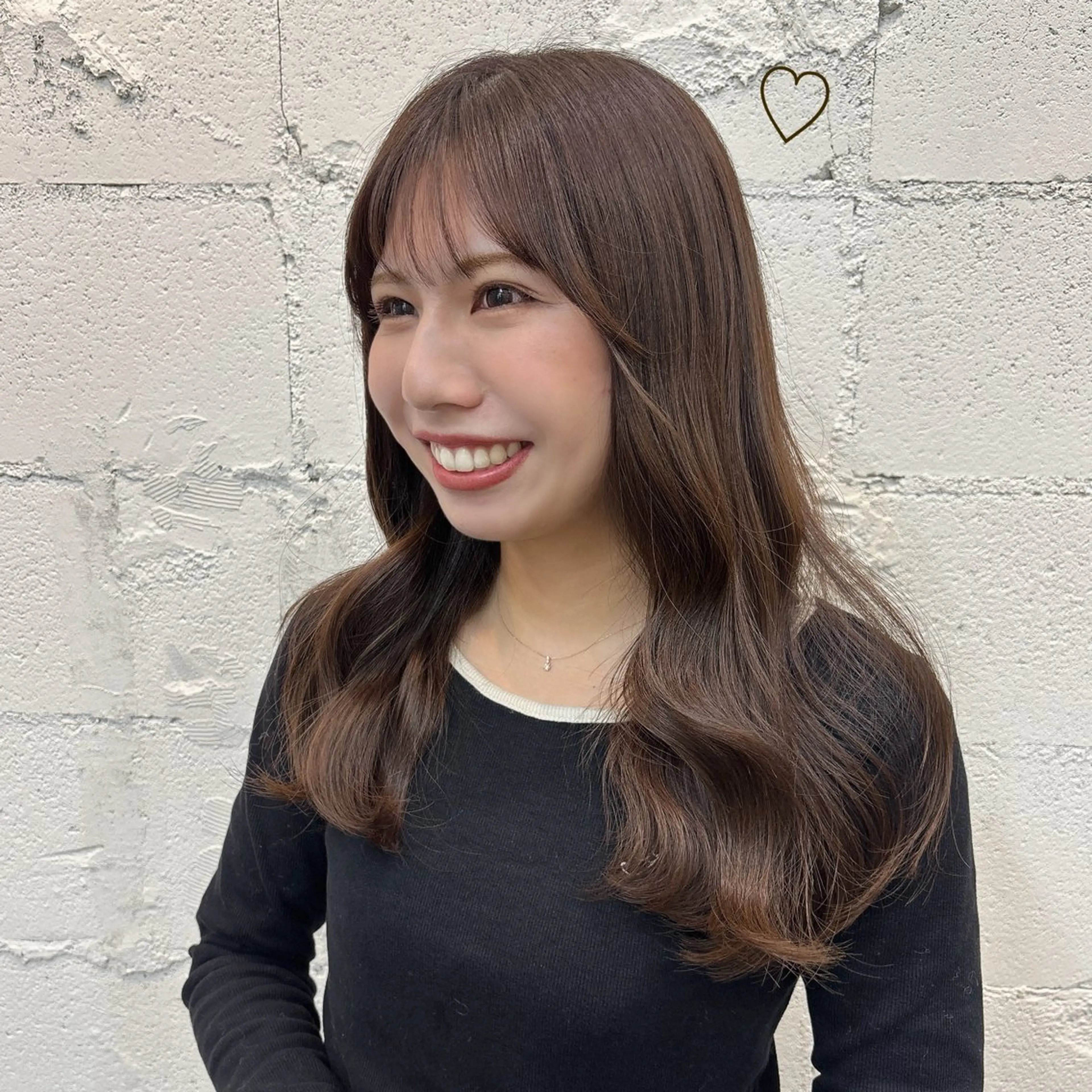 セミロング カラー ブラウンカラー マロンブラウン 顔周りカット 髪質改善♡ 保坂汐音のヘアスタイル