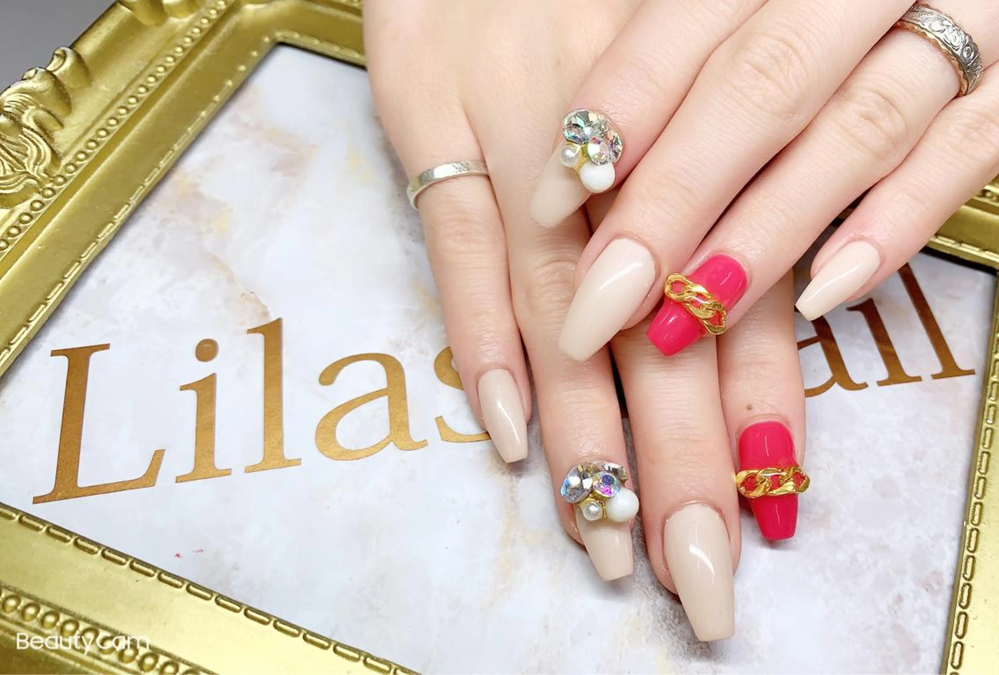 ネイル 入学式 ジェルネイル ハードジェル キラキラネイル ロングネイル Lilas Nailのネイルデザイン