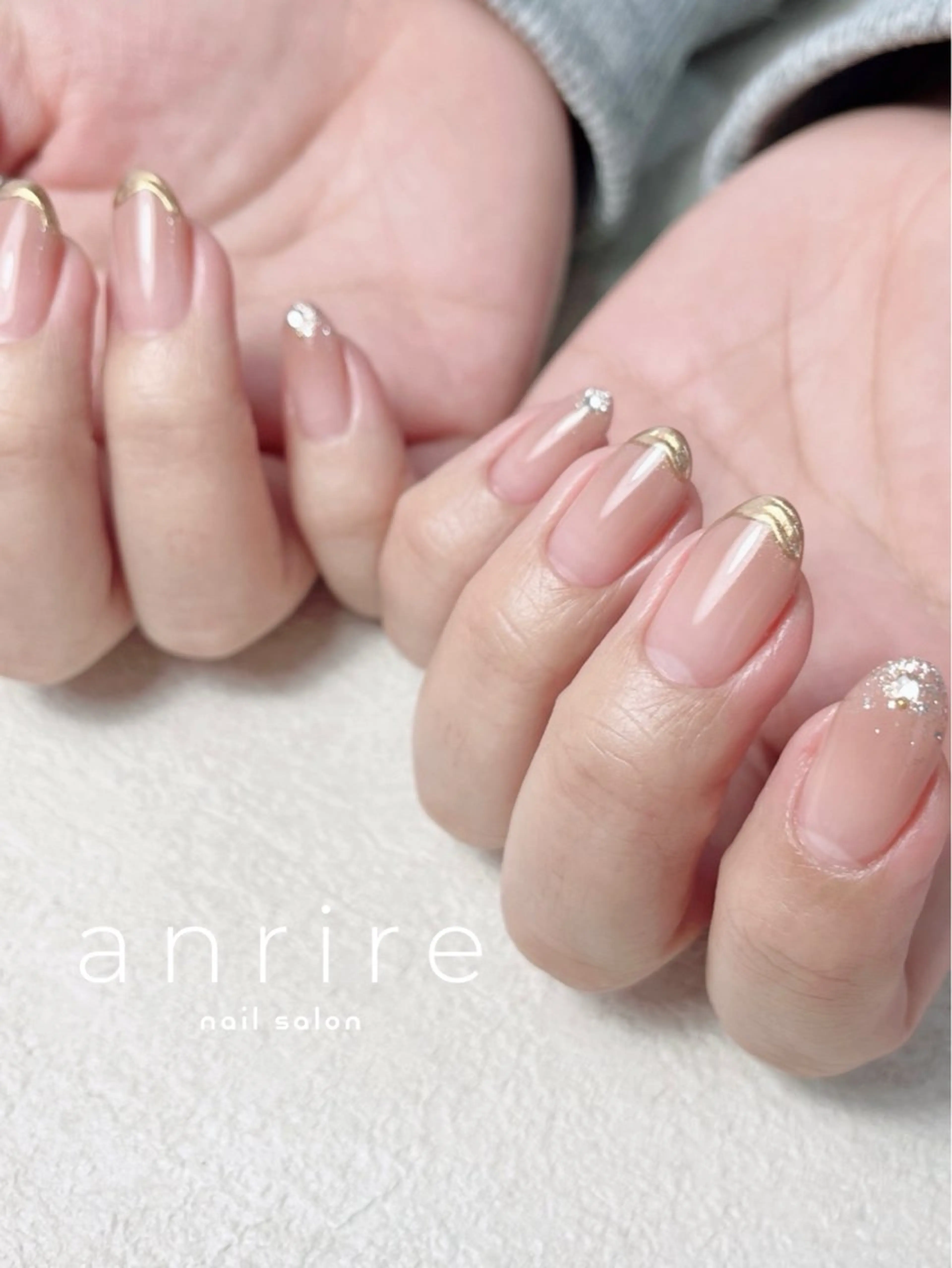 ネイル ブラウン フレンチネイル ジェルネイル グラデーション キラキラネイル ハンドネイル nailsalon anrireのネイルデザイン