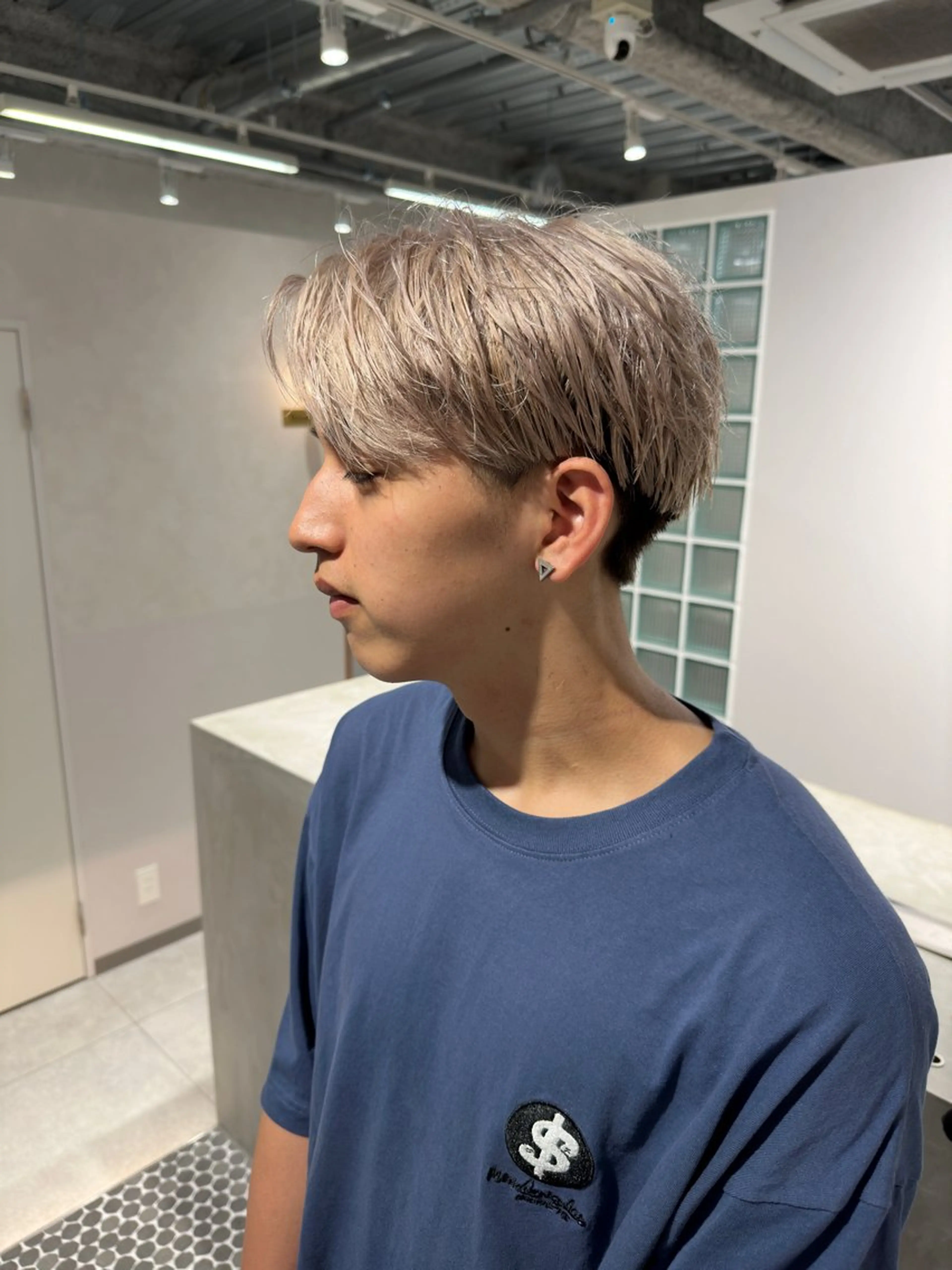 ショート カラー シルバー ホワイトシルバー ショートヘア 鈴木/ニュアンス パーマ/メンズのヘアスタイル