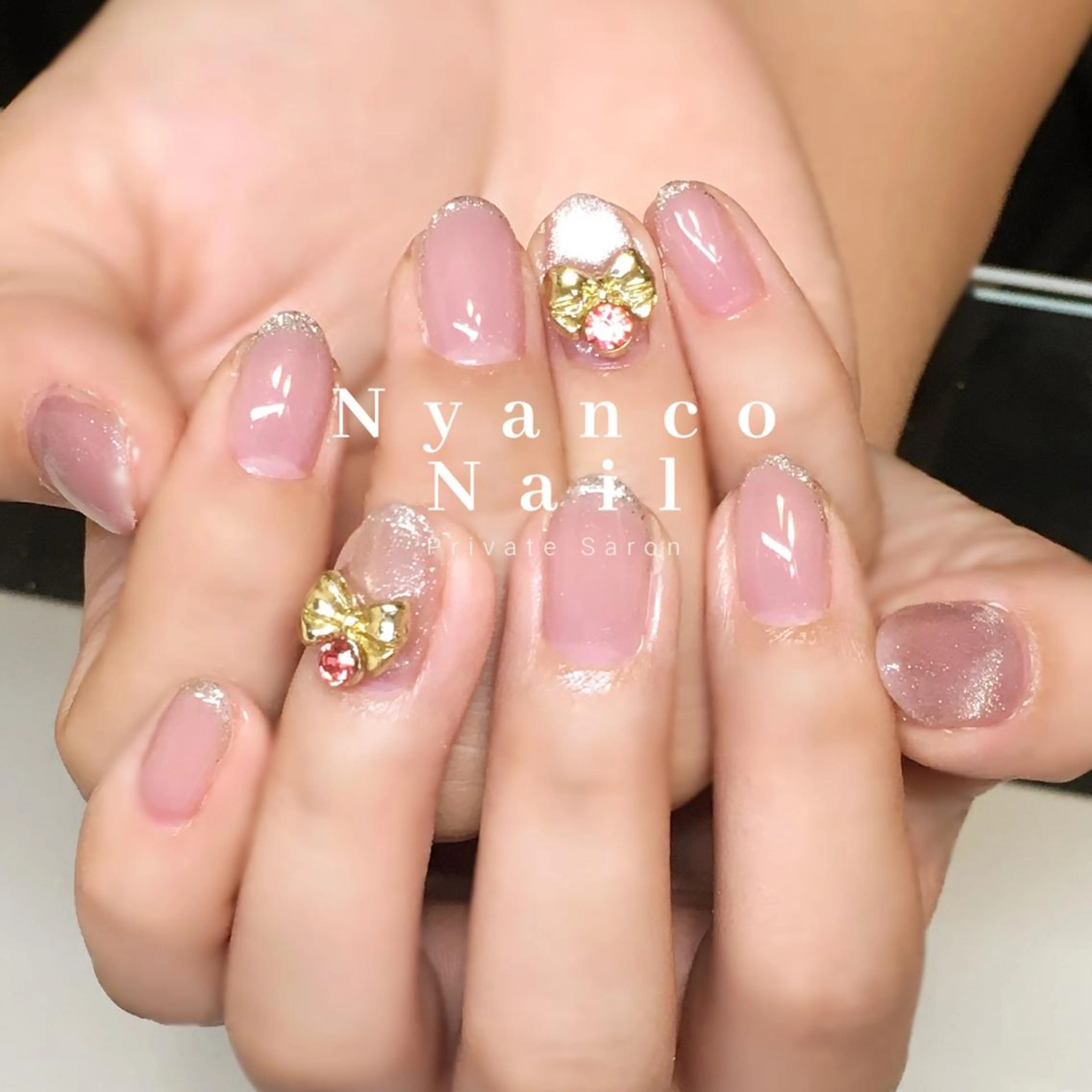 ネイル フレンチネイル ジェルネイル キラキラネイル マグネットネイル ピンク Nyanco Nailのネイルデザイン