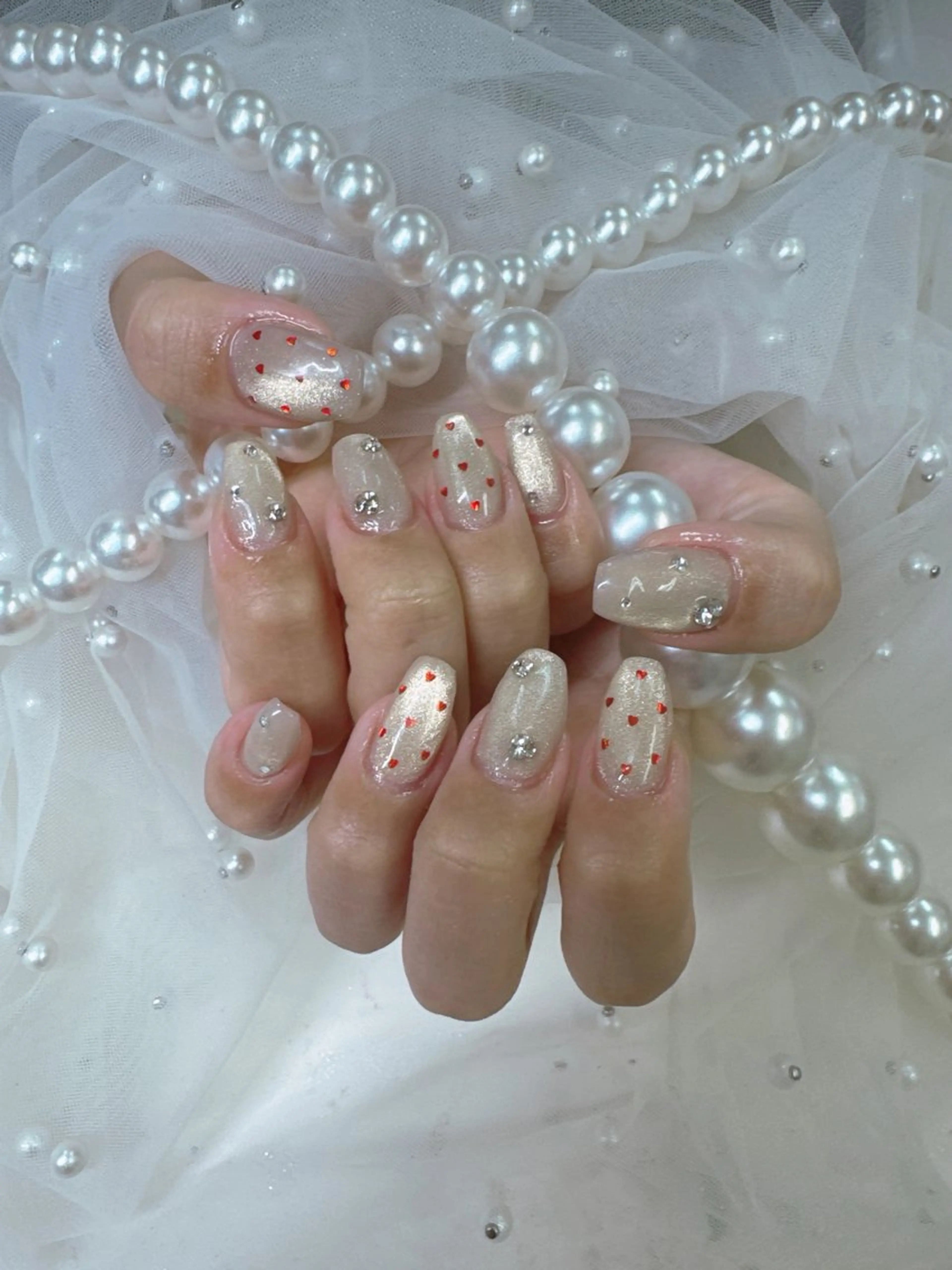 ネイル フレンチネイル ジェルネイル ガラスフレンチ キラキラネイル パラジェル Queeens nailのネイルデザイン