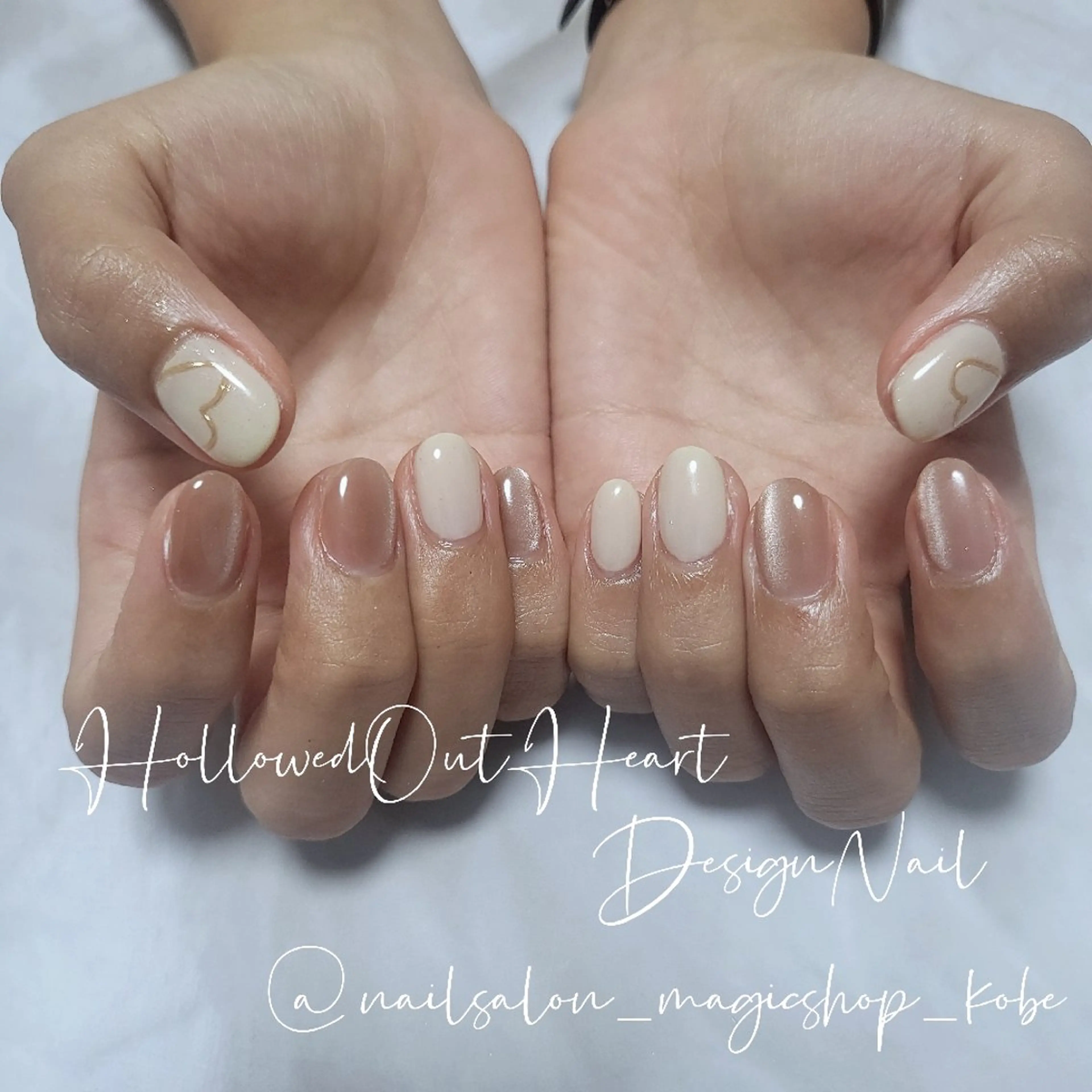 ネイル ジェルネイル ゴールド ハート マグネットネイル ワンカラーネイル ハンドネイル Nailsalon MagicShopのネイルデザイン