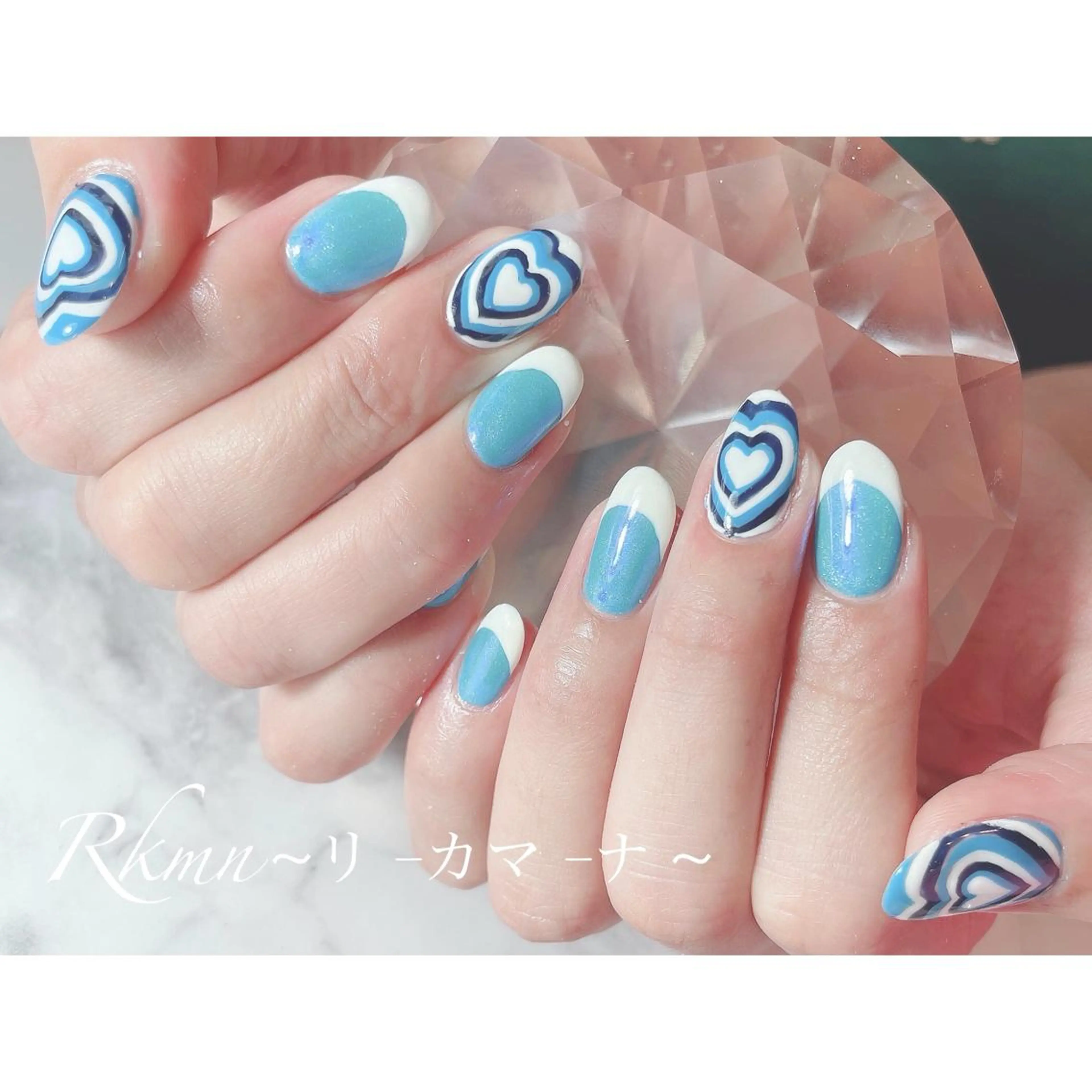 ネイル アートネイル ブルー フレンチネイル ジェルネイル グラデーション ハンドネイル フットネイル ハンドケア Rkmn ~リ-カマ-ナ~のネイルデザイン
