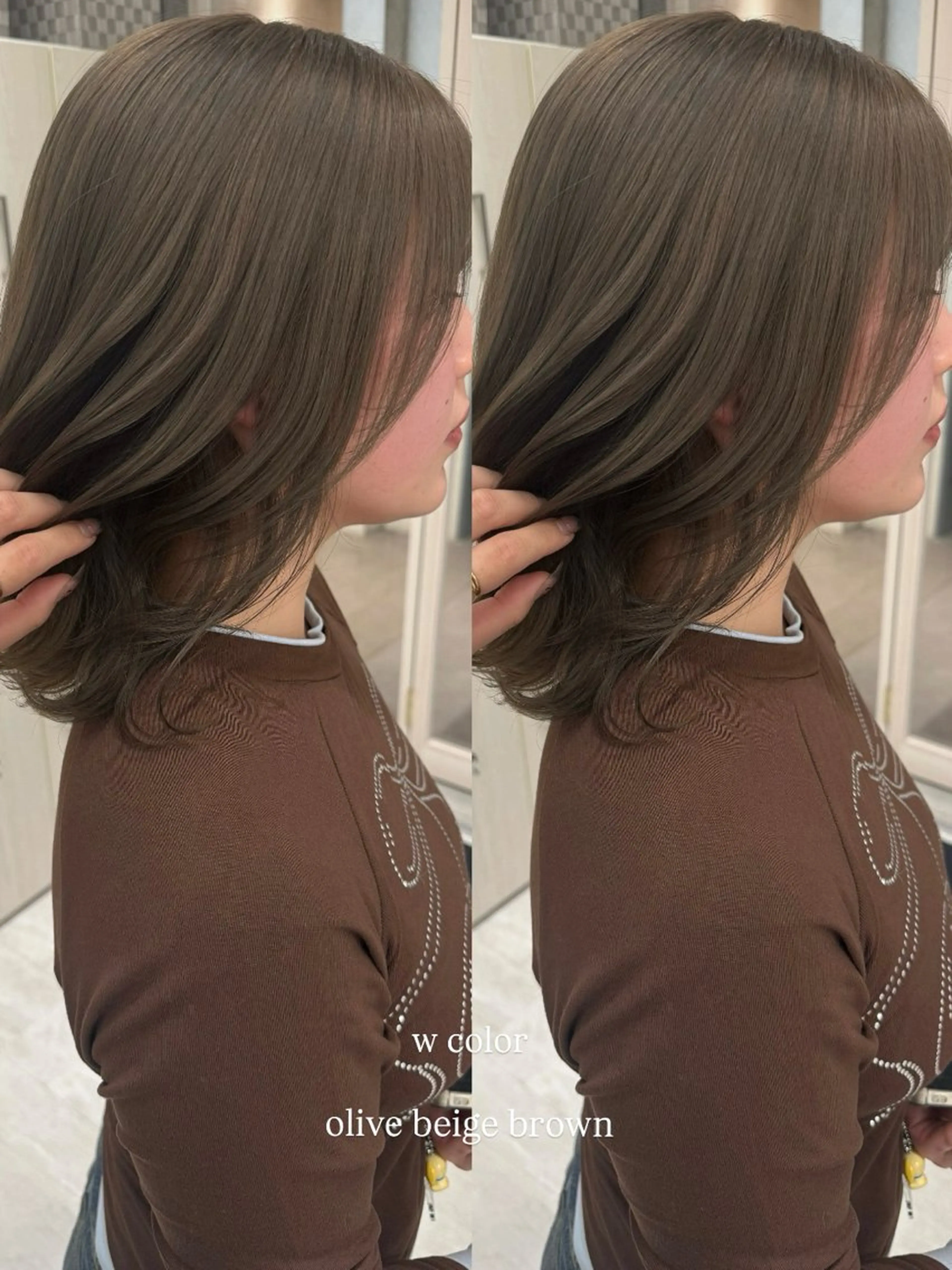 セミロング カラー ベージュカラー ブリーチ ブリーチなしカラー むく。/顔周りカット /髪質改善ストレートのヘアスタイル