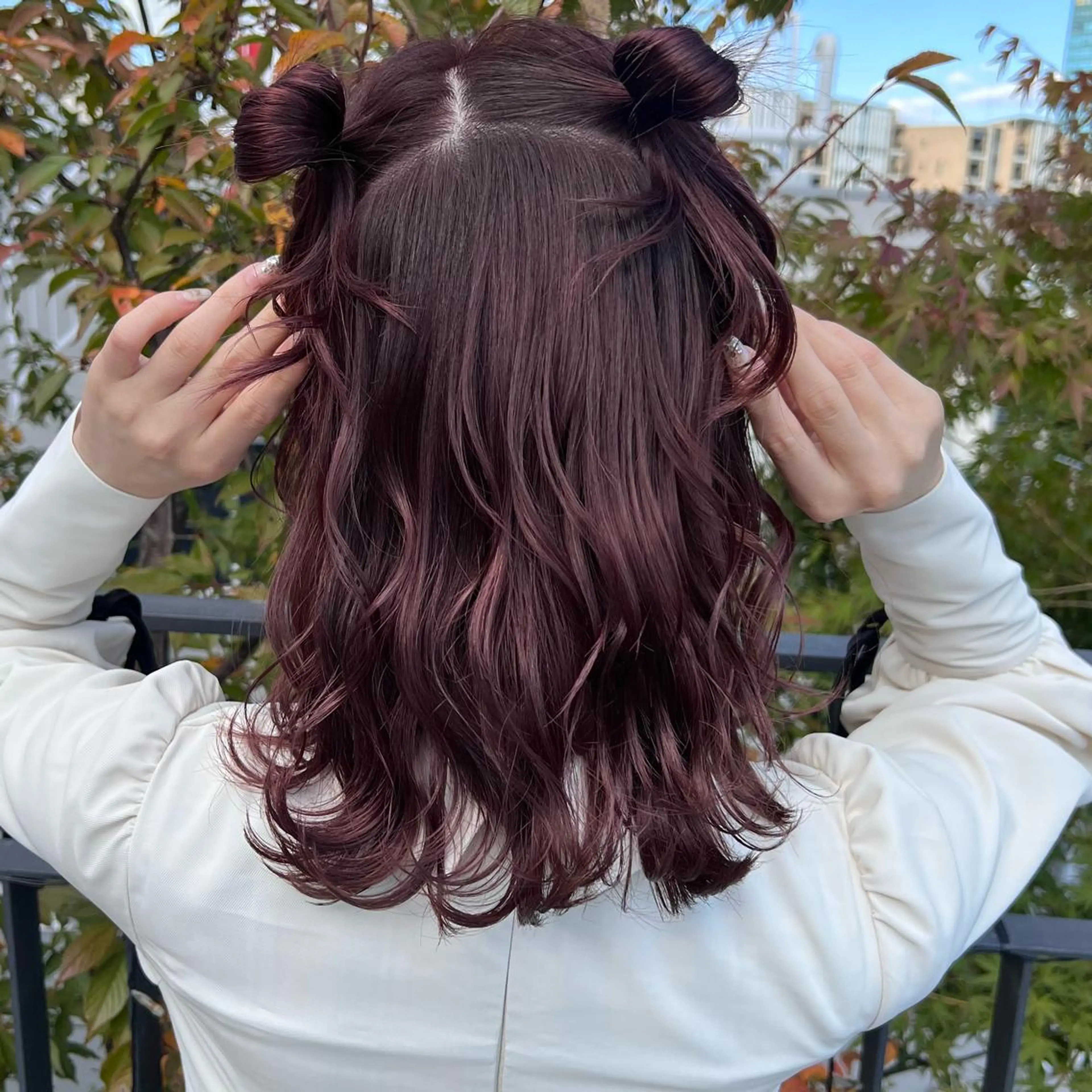 セミロング カラー ヘアアレンジ カシス ピンクカラー マツエクモデル無料 marry 池袋秦のマツエク・マツパデザイン