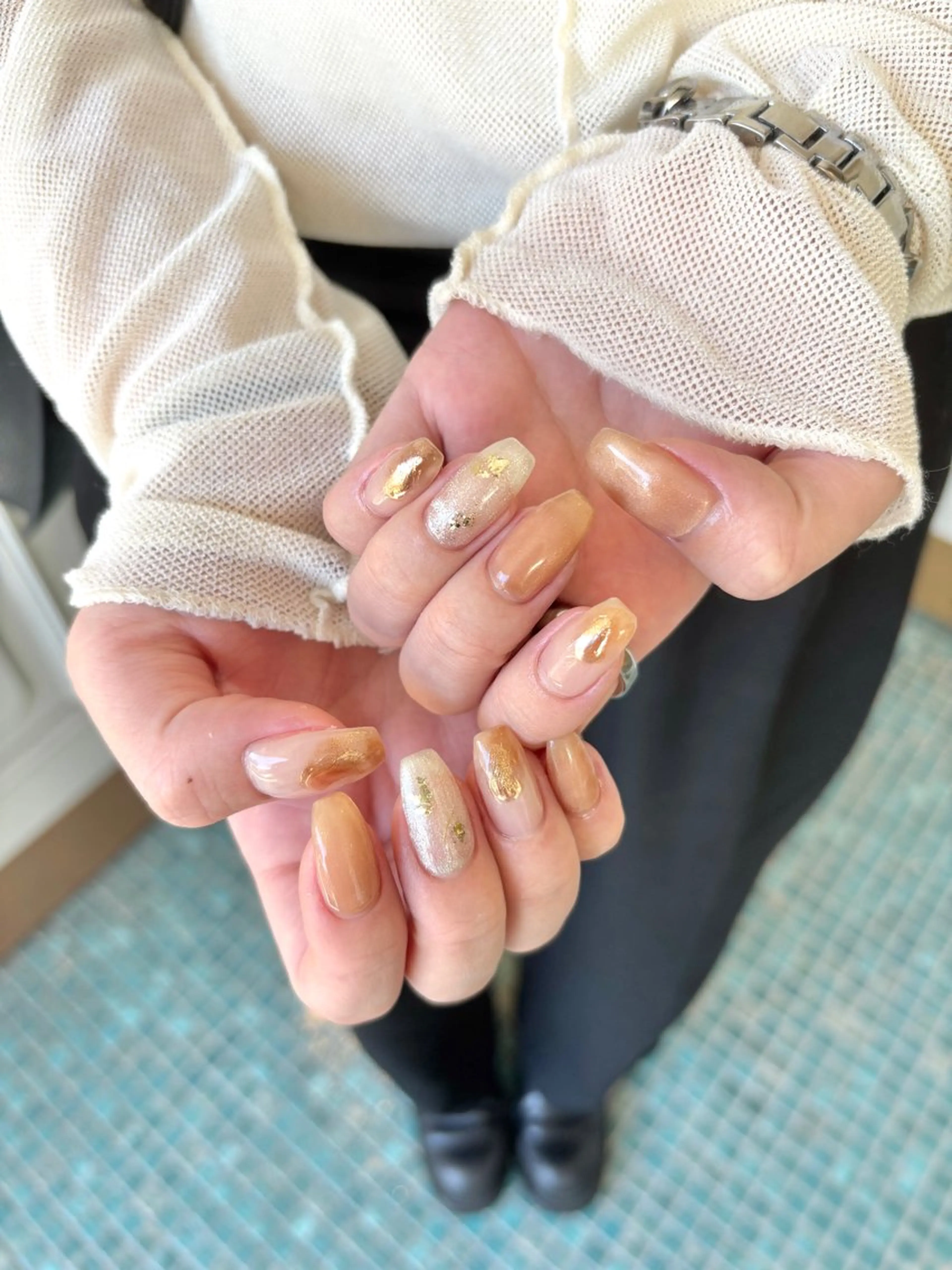 ネイル ニュアンスネイル オレンジ ハンドネイル ハンドケア Fumina .のネイルデザイン