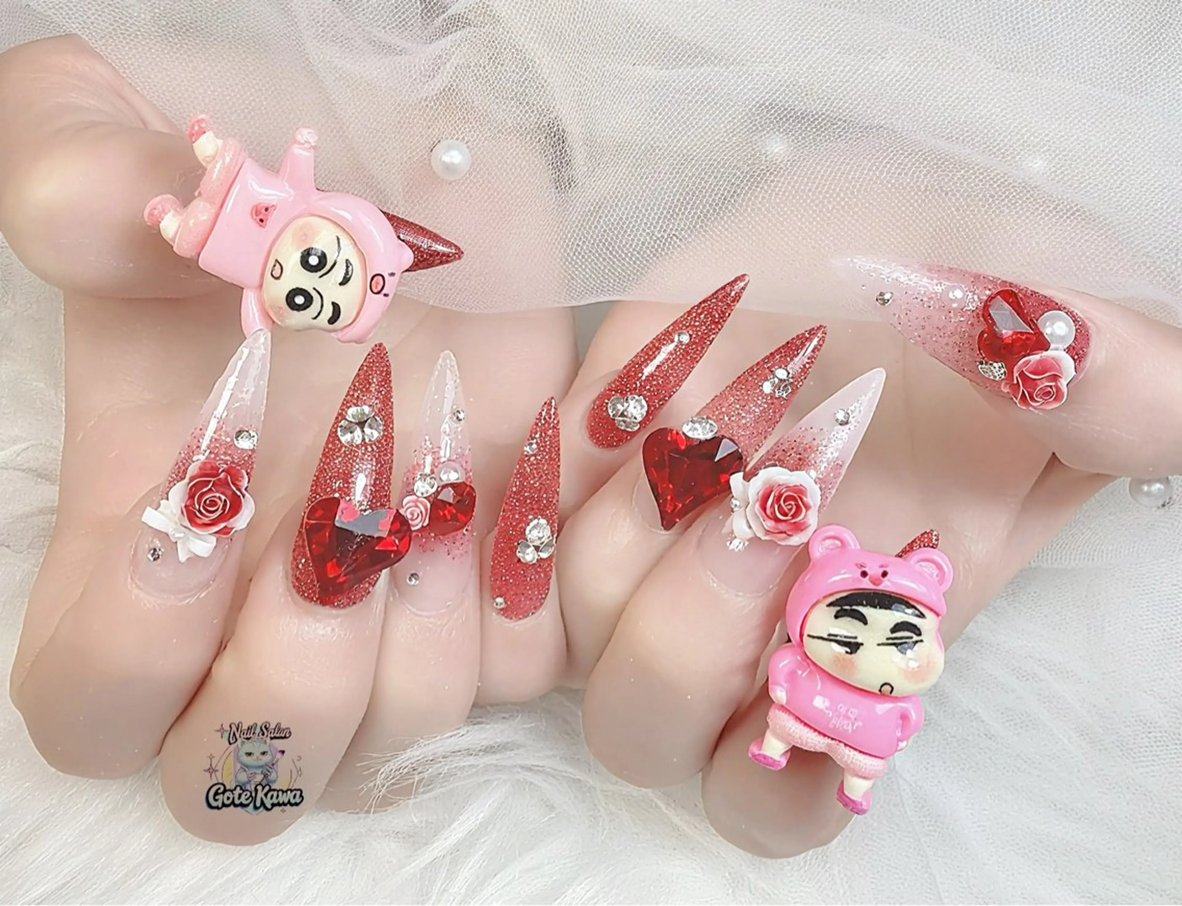 ネイル グラデーション ハート 赤色 春ネイル ハンドネイル ハンドケア Gote Kawa nail salonのネイルデザイン