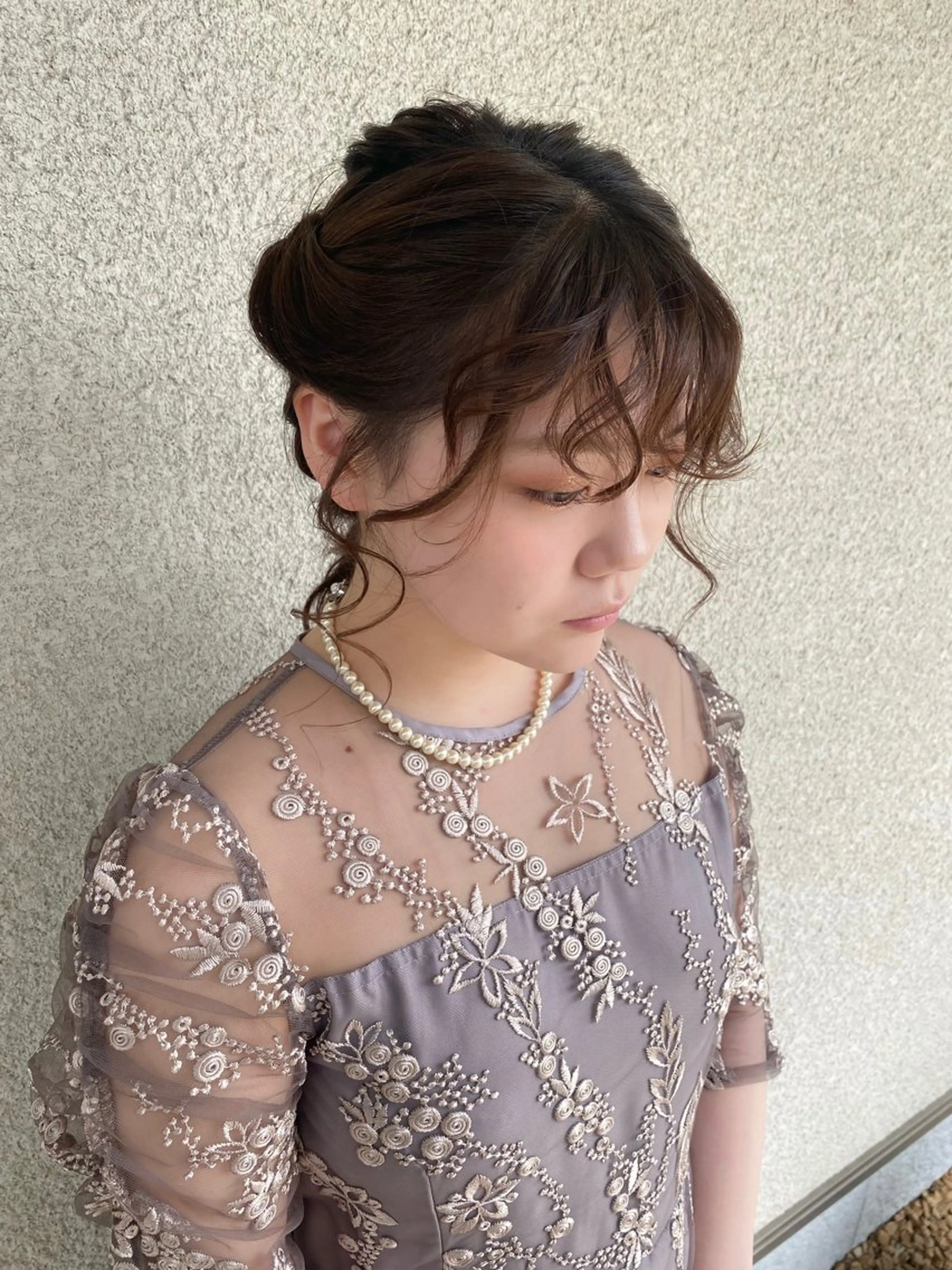 セミロング ヘアアレンジ 結婚式・ブライダル セミロングパーマ ヘアセット 桑原 菜摘のヘアスタイル