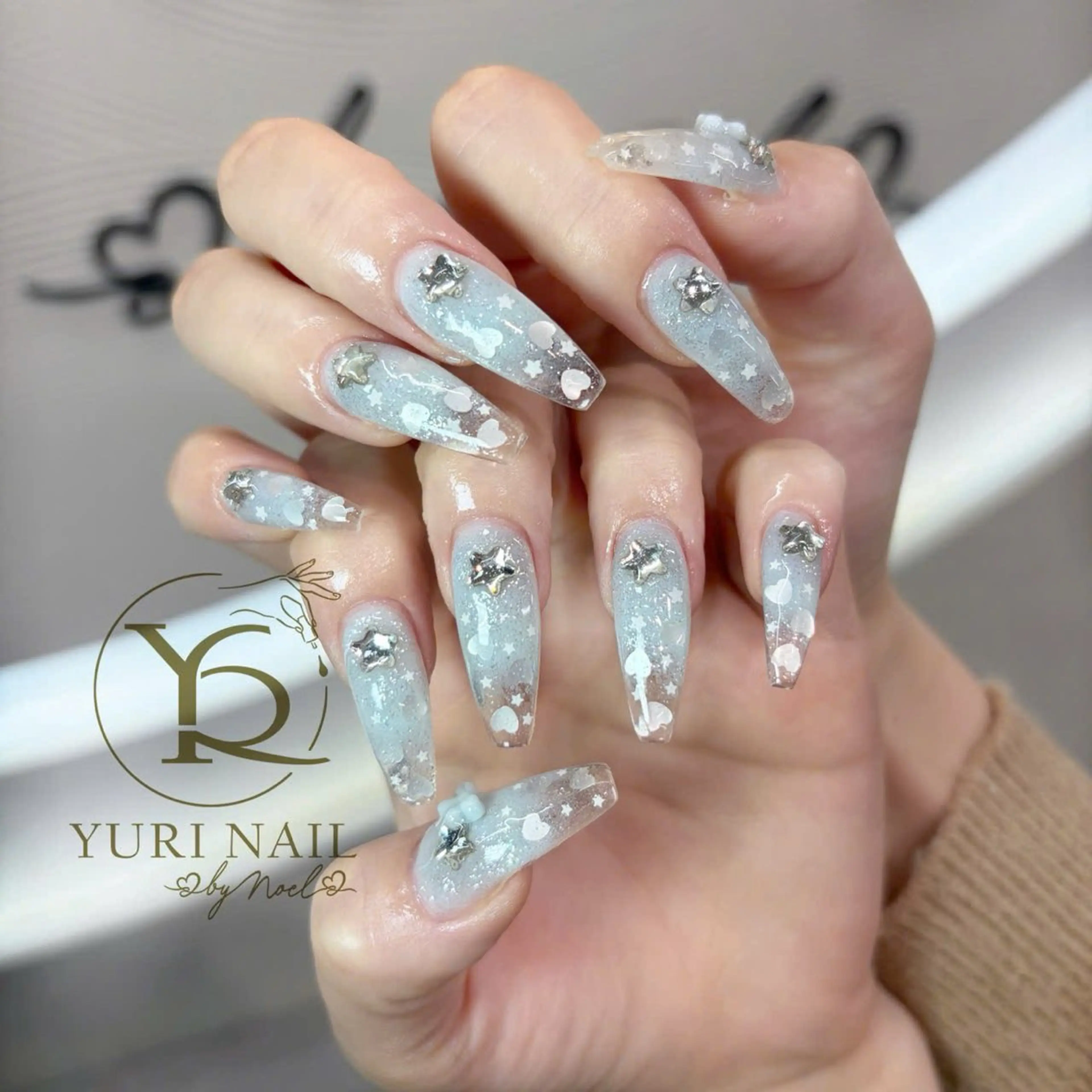 ネイル チークネイル フットネイル フレンチネイル 韓国ネイル 水色 YURI Nail Funabashiのネイルデザイン