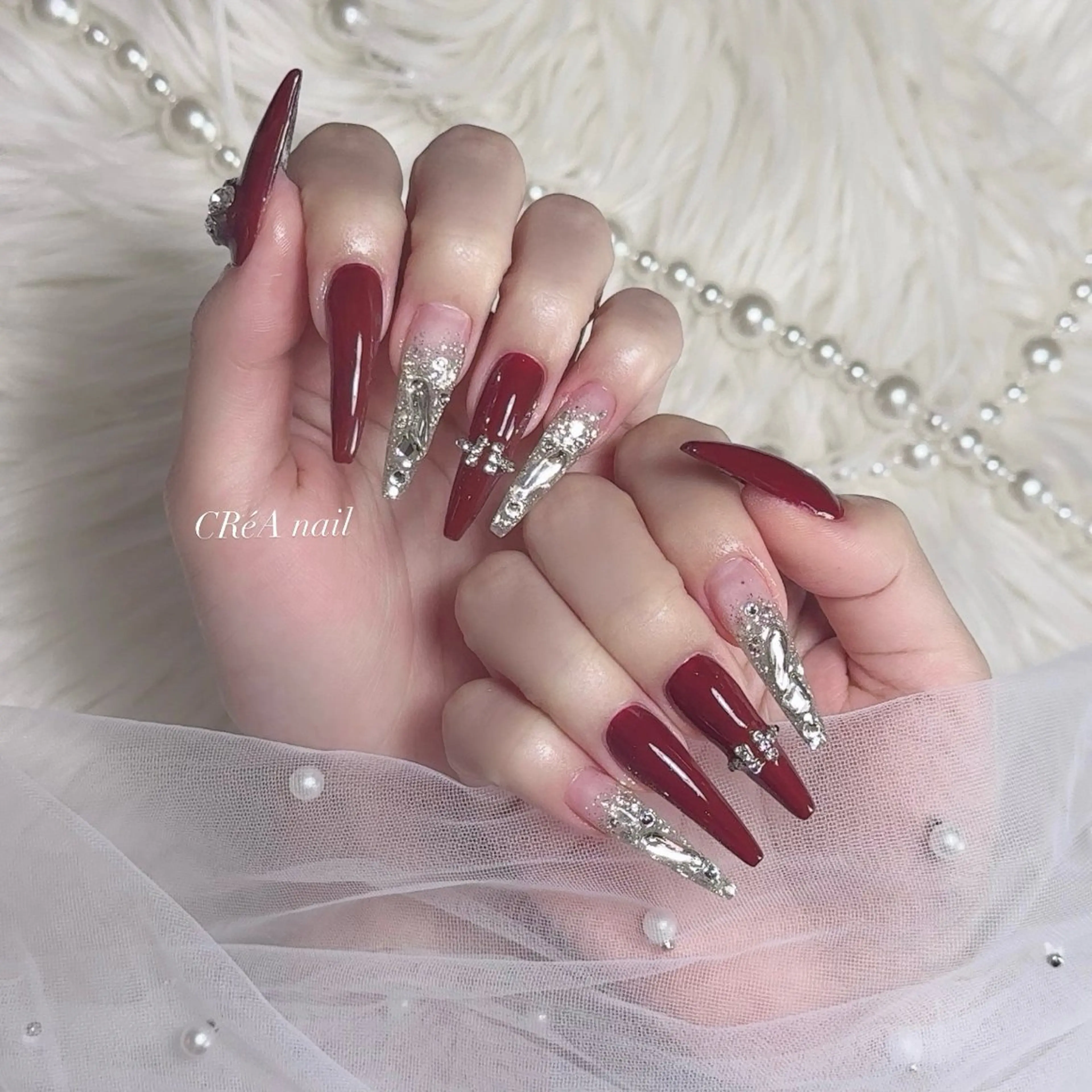 ネイル ラメ(グリッター) ラメグラデーション ロングネイル ワンカラーネイル スカルプネイル CReA nailのネイルデザイン