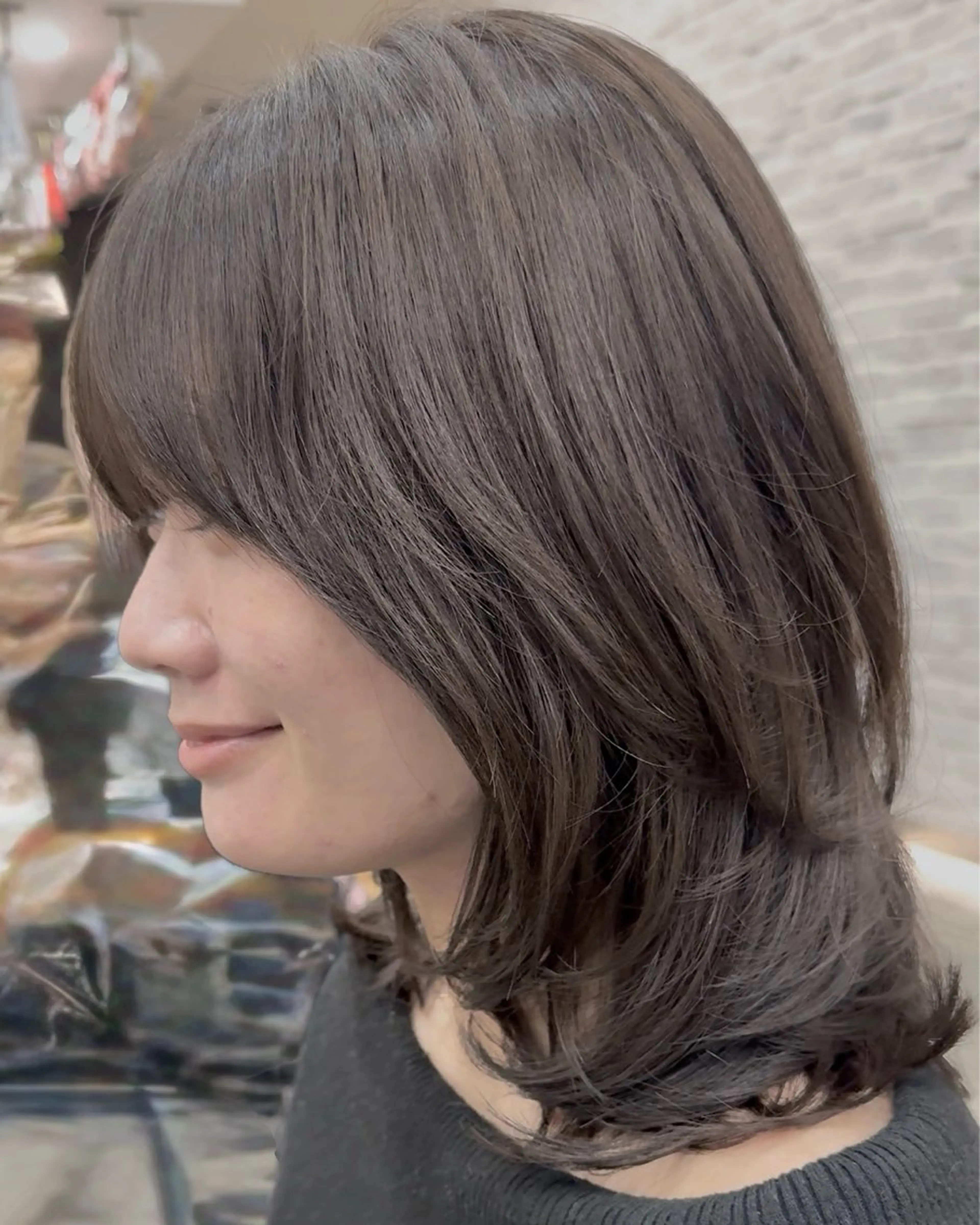 ミディアム カット ボブ/レイヤー/ 縮毛矯正/オオバコのヘアスタイル