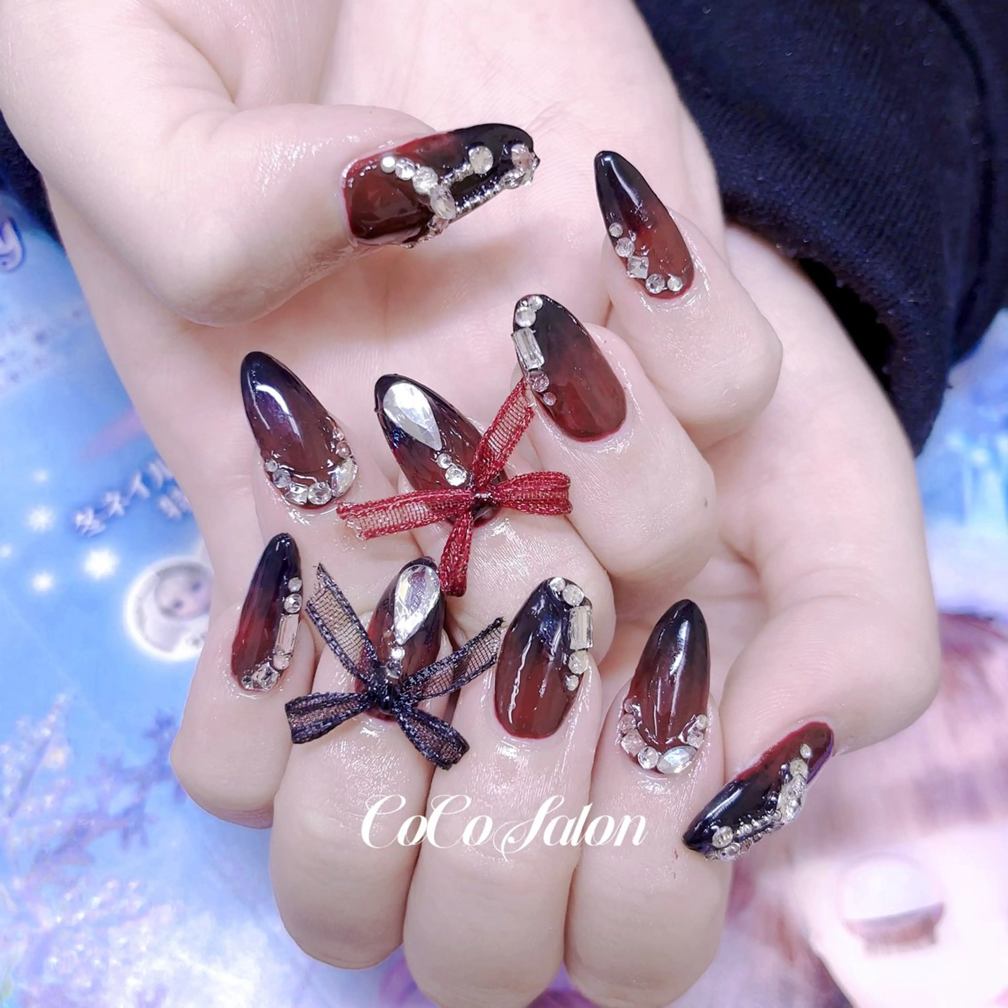 ネイル ボルドー 成人式 長さ出し ジェルネイル グラデーション ハンドネイル CoCoSalon ネイル/まつ毛予約のネイルデザイン