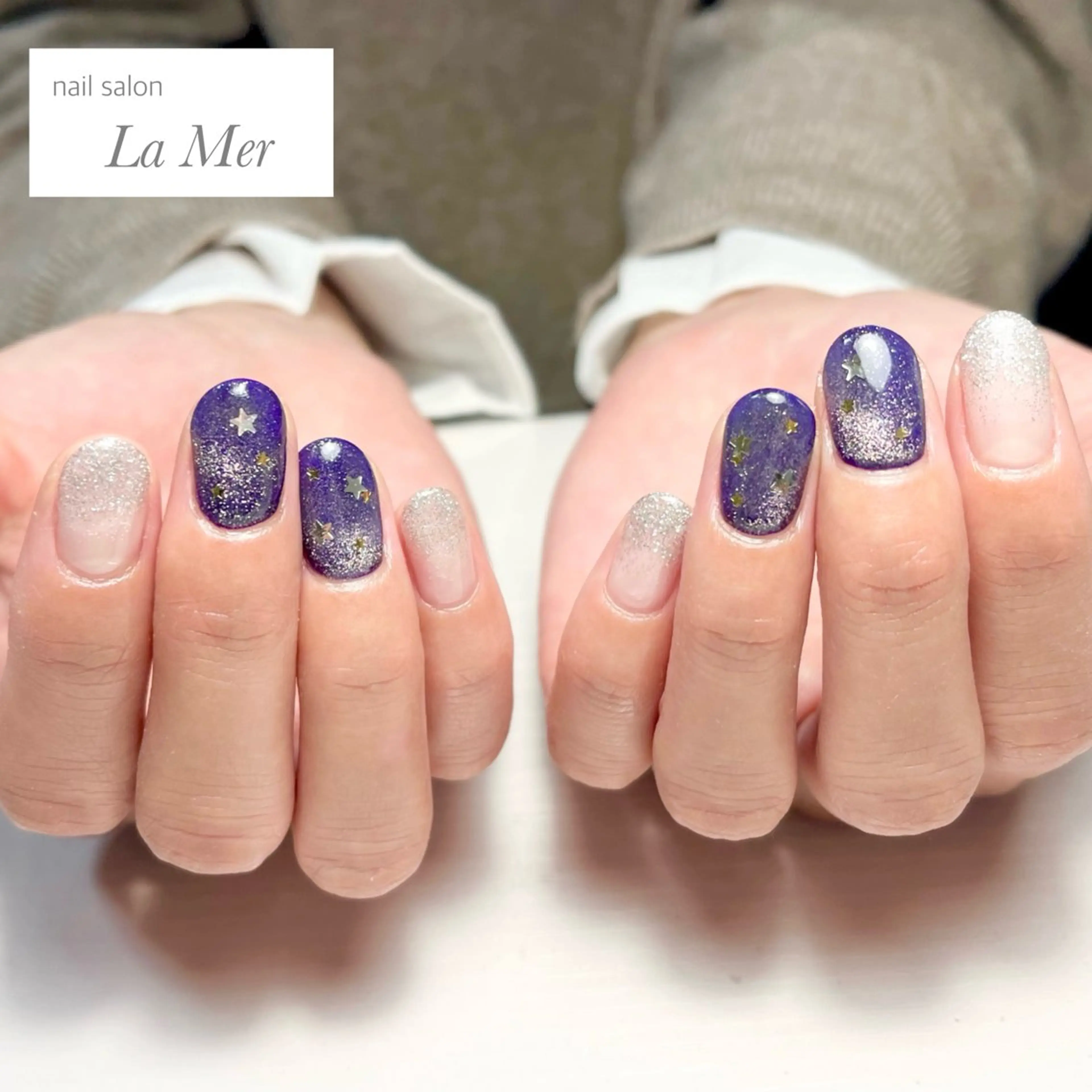 ネイル フラッシュネイル フラッシュマグ ラメ(グリッター) マグネットネイル パープル ハンドネイル nailsalon La Merのネイルデザイン