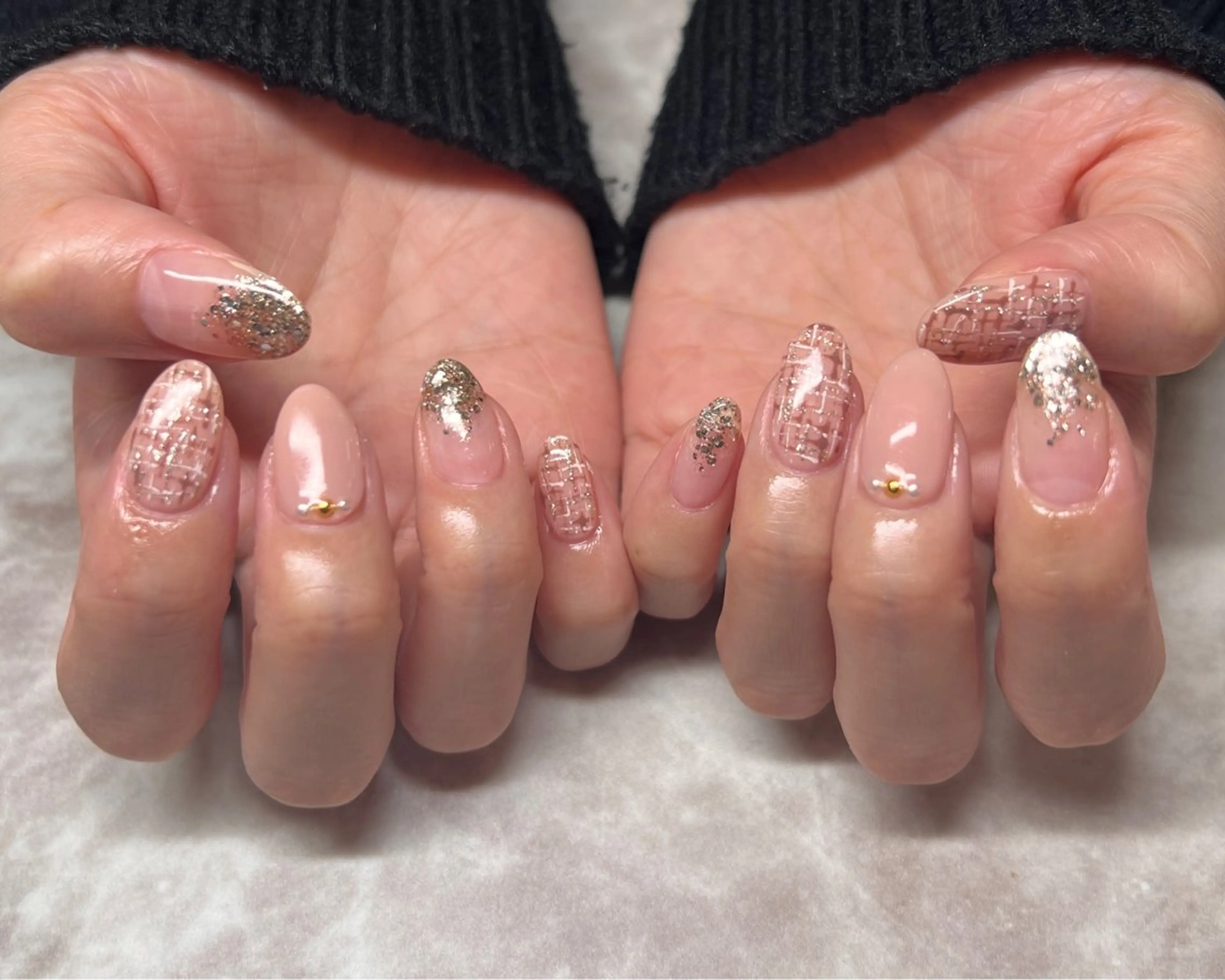 ネイル アートネイル ツイードネイル ハンドネイル いちじゅう あおいのネイルデザイン