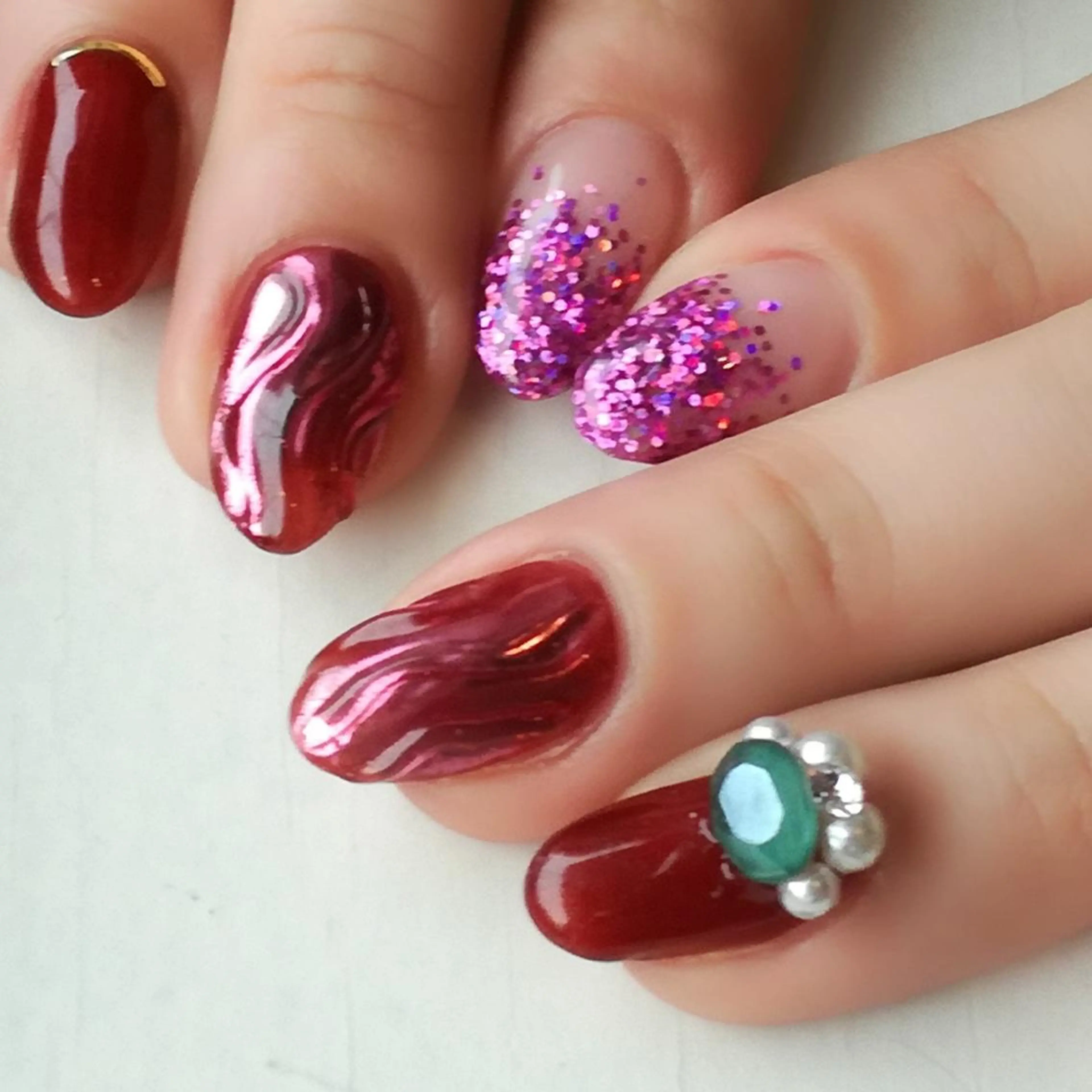 ネイル ミラーネイル ストーンネイル sweet pico 住吉のネイルデザイン