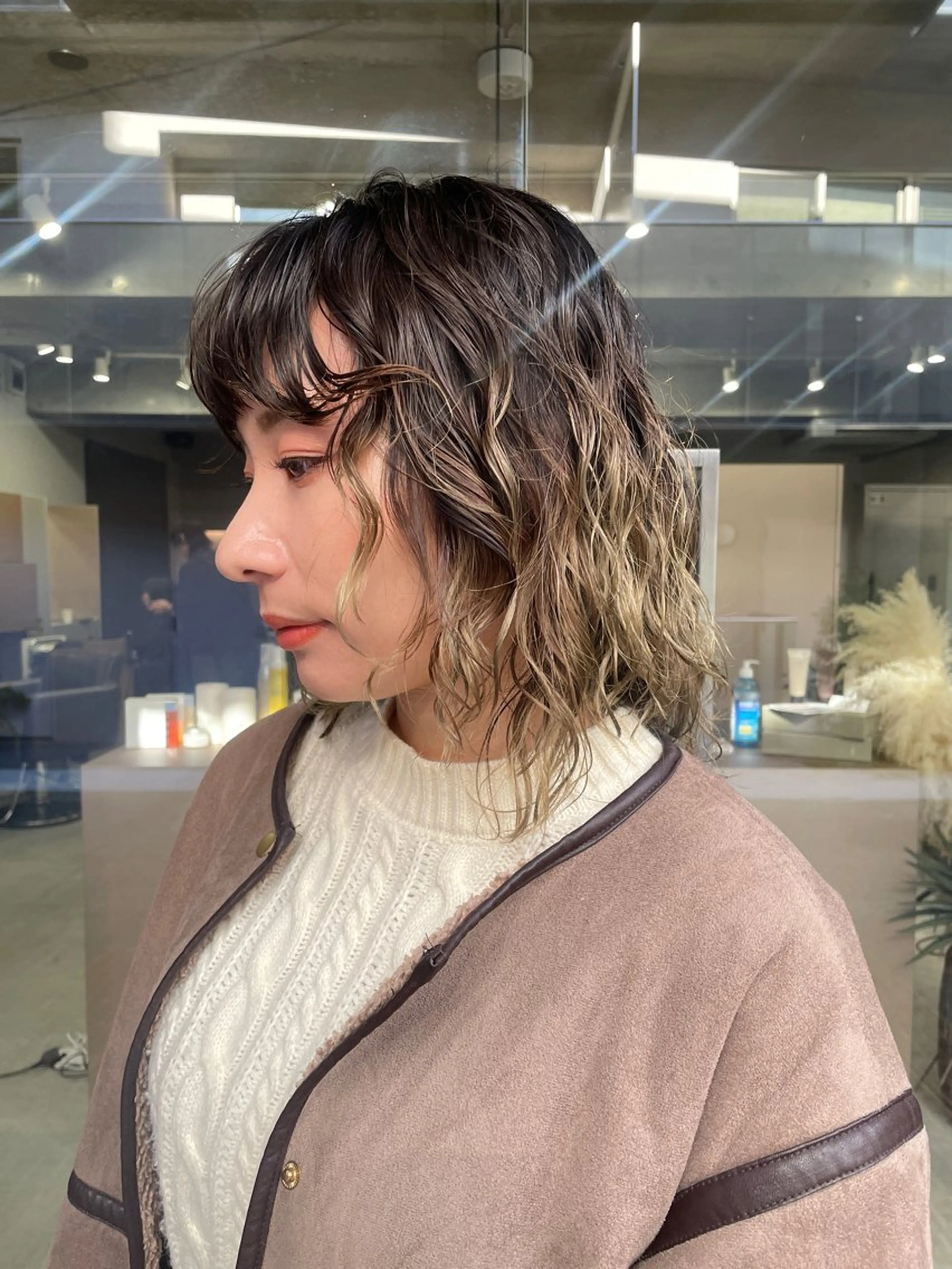 ミディアム カラー パーマ カット パーマ 表参道🌿赤み消し カラー/チナツのヘアスタイル