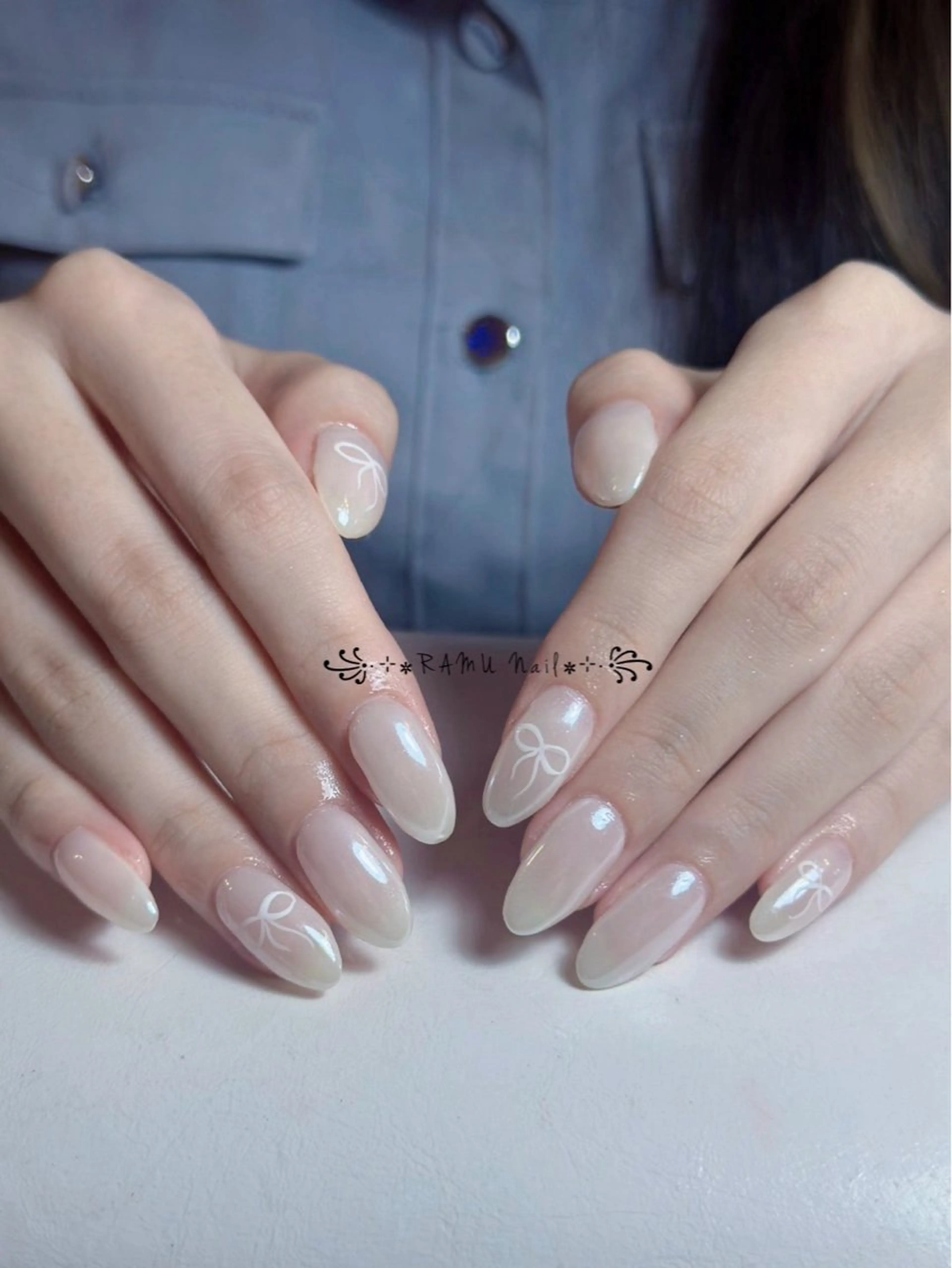 ネイル キラキラネイル マグネットネイル ミラーネイル ピンク リボン ハンドネイル RAMU Nail 恵比寿店のネイルデザイン