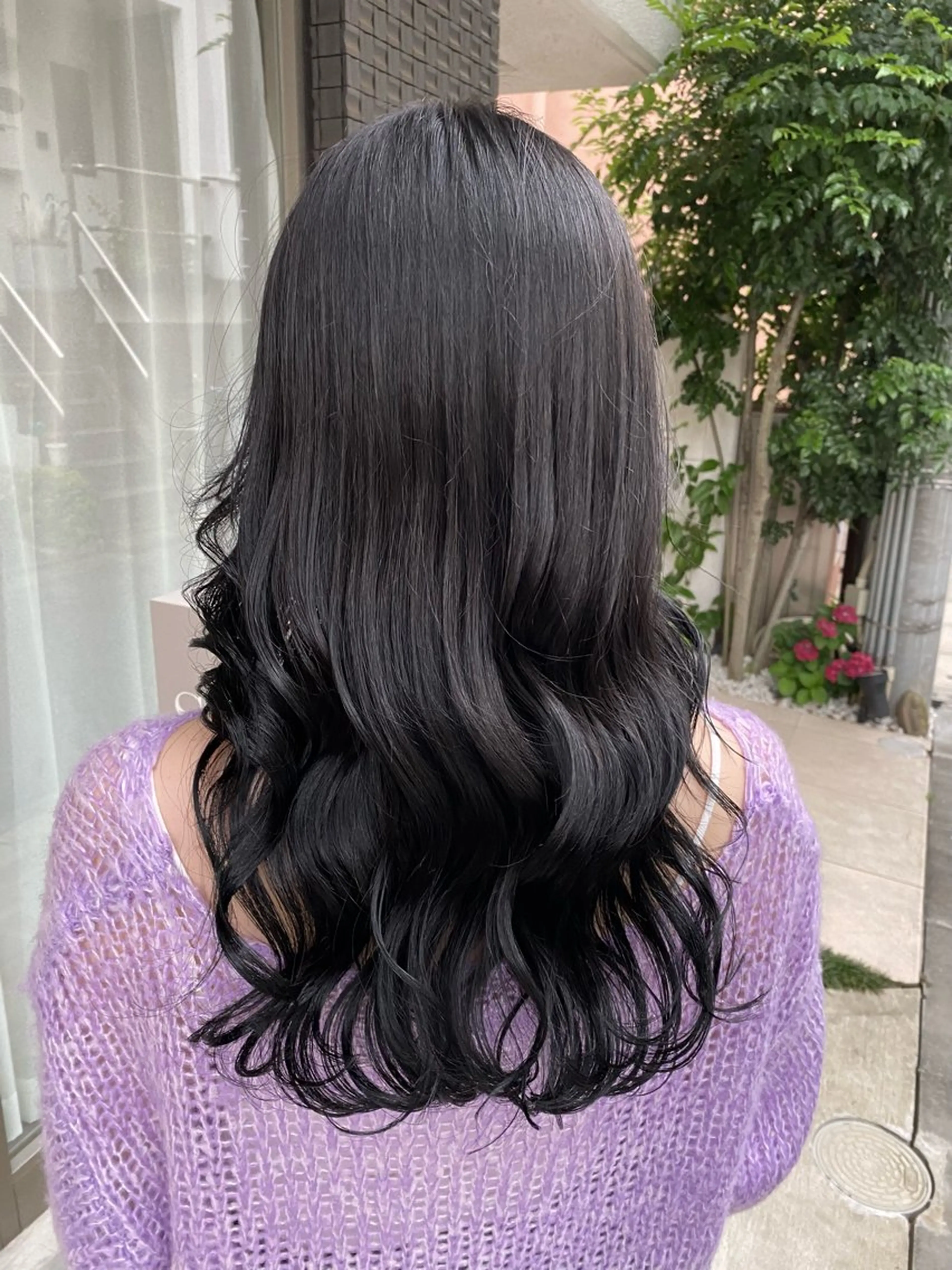 ロング カラー 黒髪 ブルーカラー ブルーブラック カット ヘアカラー トリートメント グレージュ/レイヤー /韓国ヘア/RISAのヘアスタイル