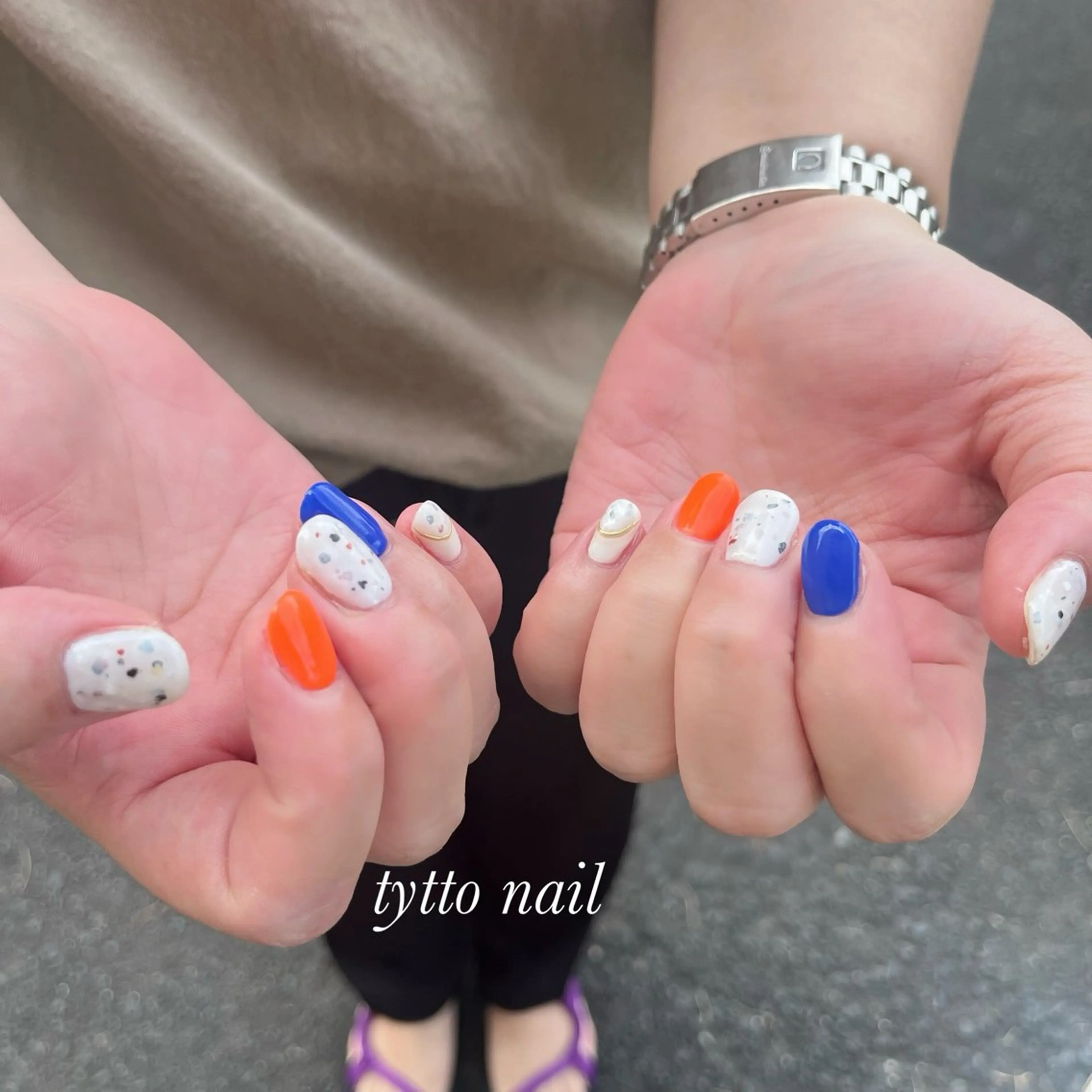 ネイル ブルー 韓国ネイル ミラーネイル ワンカラーネイル オレンジ ハンドネイル tytto nail ❤︎‪‪eri‪‪のネイルデザイン