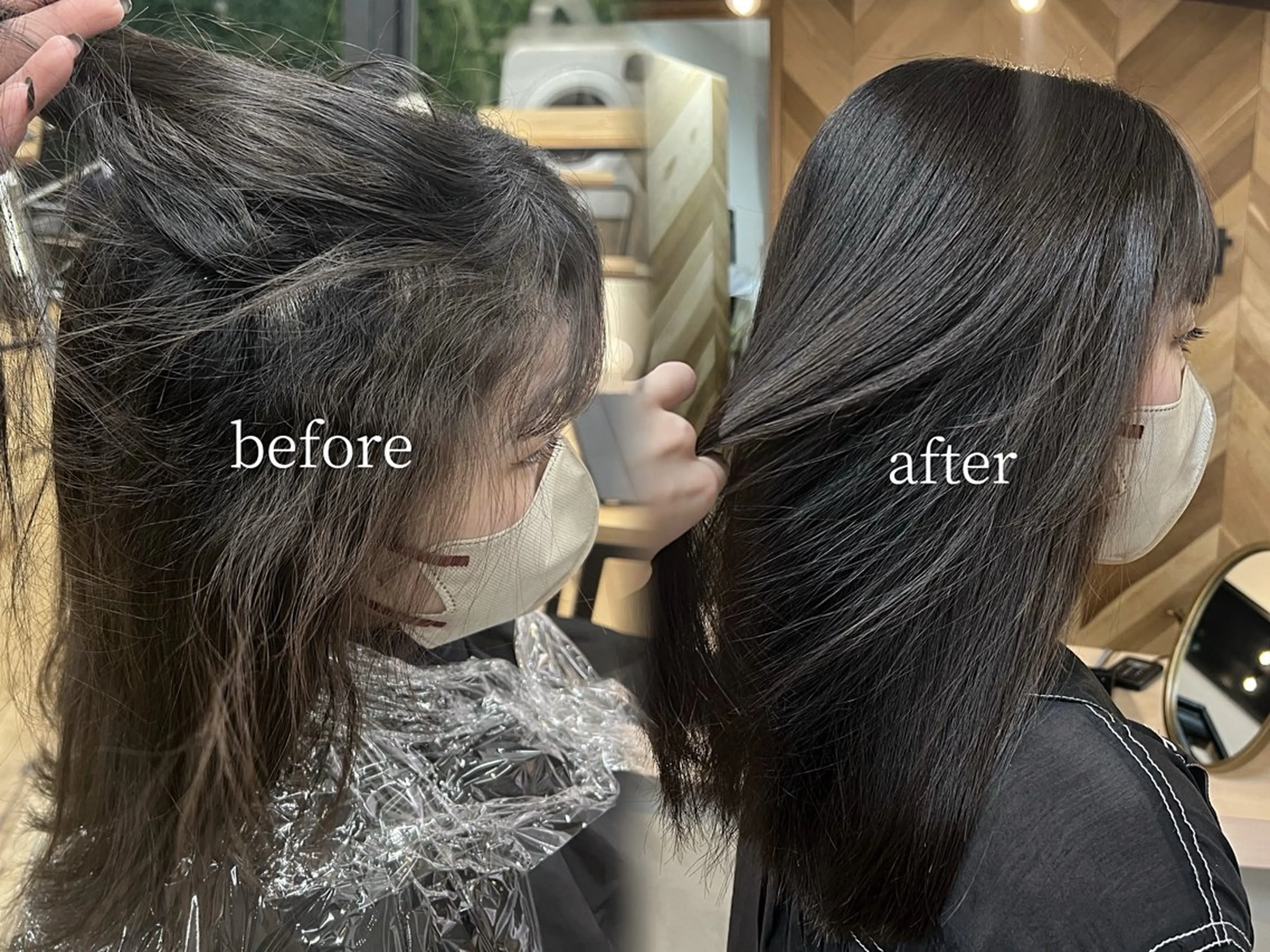 セミロング カラー 縮毛矯正 Pocket仙台 💚モエリのヘアスタイル