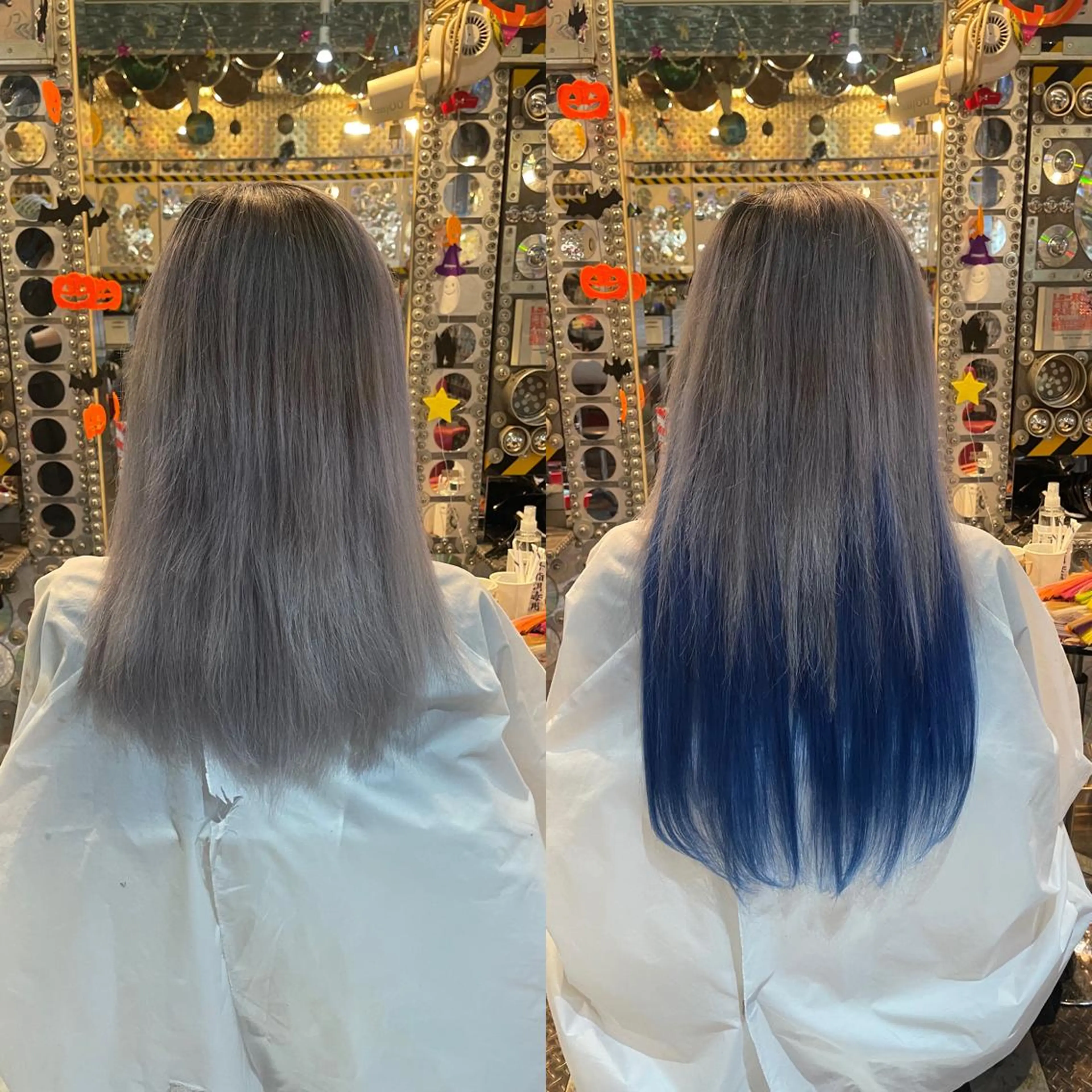 セミロング カラー ヘアアレンジ 編み込みエクステ ブルーカラー エクステ 🌈派手髪エクステ ブレイズ🌈ひろとのヘアスタイル