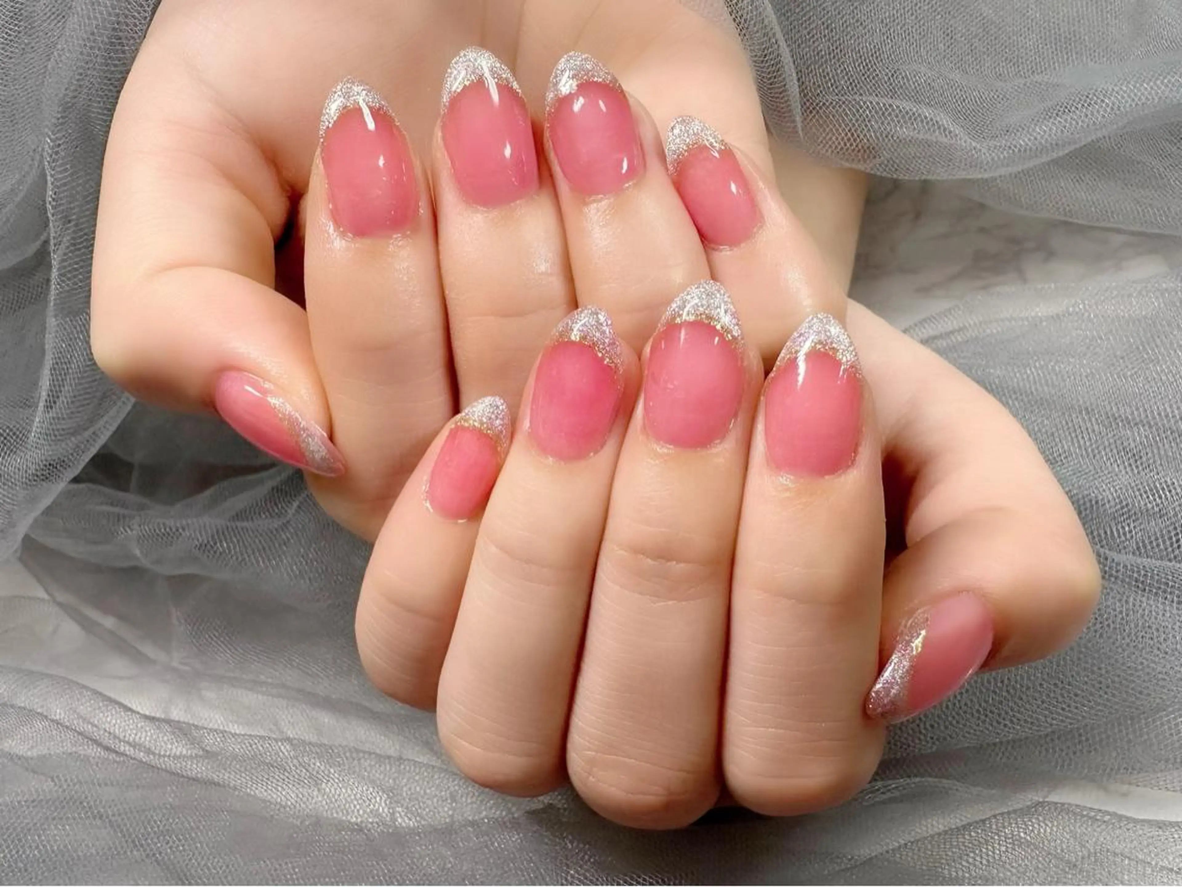 ネイル フレンチネイル マグネットネイル マグネットフレンチ ピンク 春ネイル ハンドネイル Nail Salon KURELLYのネイルデザイン