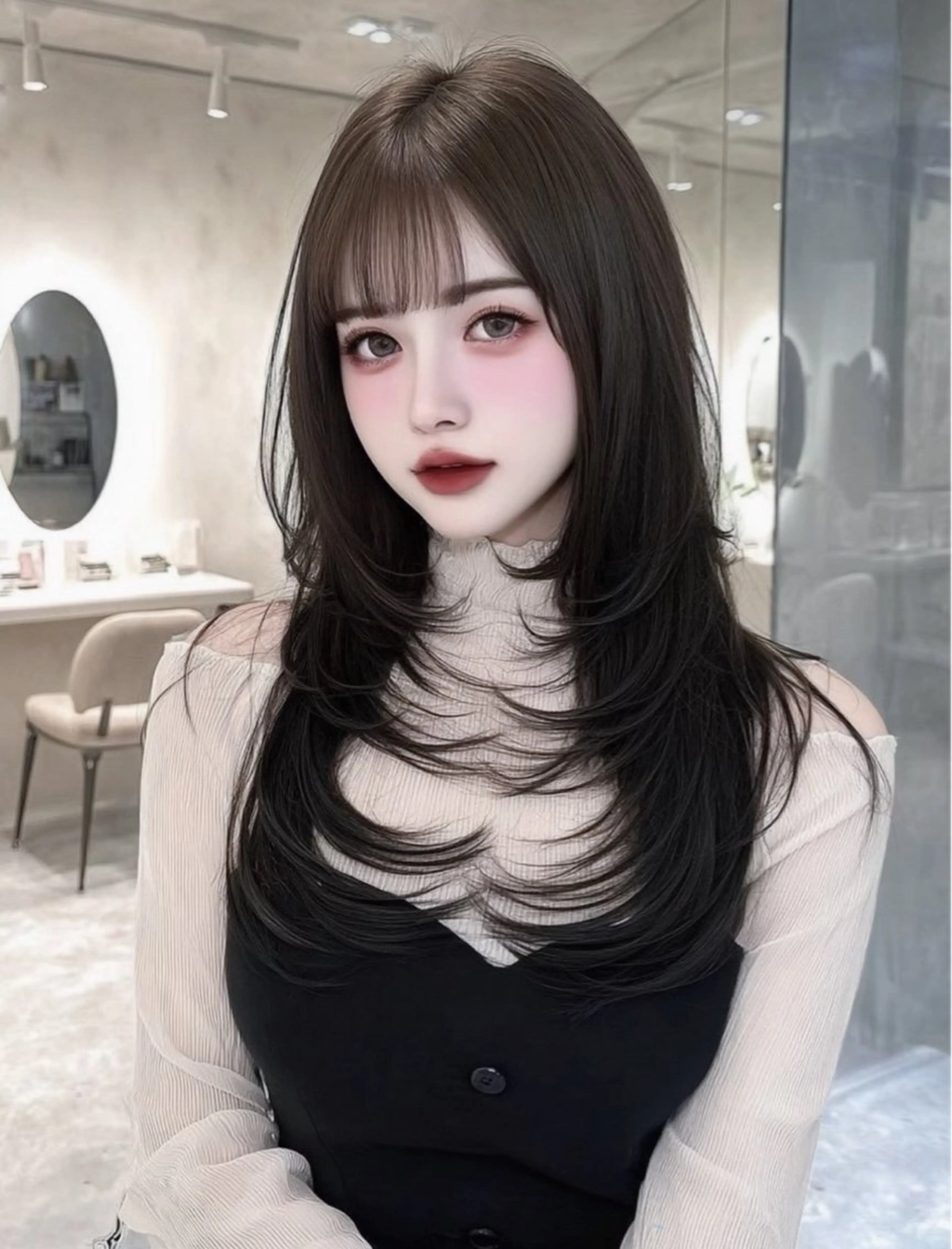 ロング カット ヘアカラー トリートメント mao🖤顔周り／ レイヤー／髪質改善のヘアスタイル