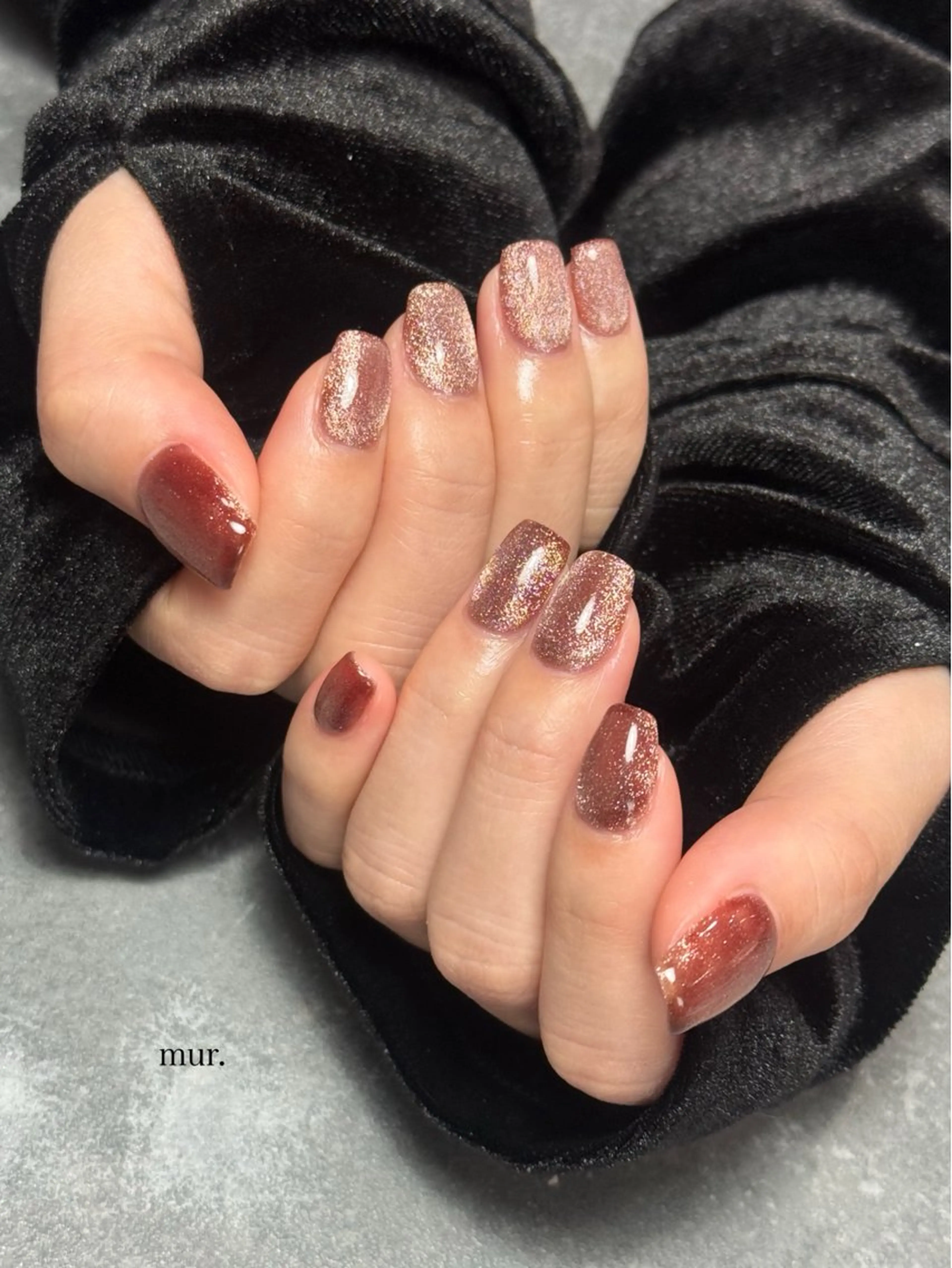 ネイル ブラウン キラキラネイル マグネットネイル ハンドネイル nail salon　mur.所属・mur. harukaのネイルデザイン