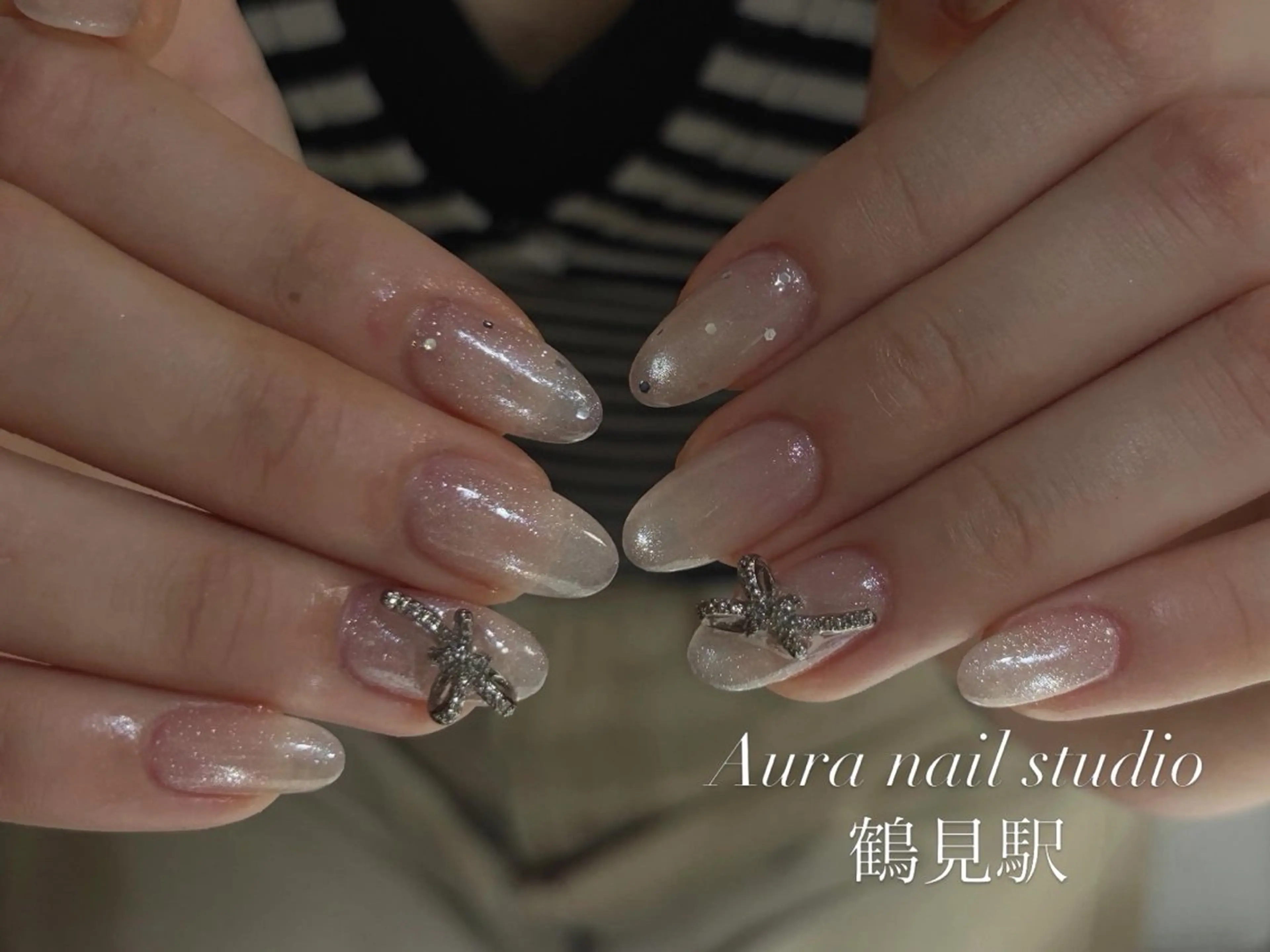 ネイル フレンチネイル ジェルネイル 韓国ネイル マグネットネイル 持ち込み ハンドネイル AURA NAIL 🌟鶴見店のネイルデザイン