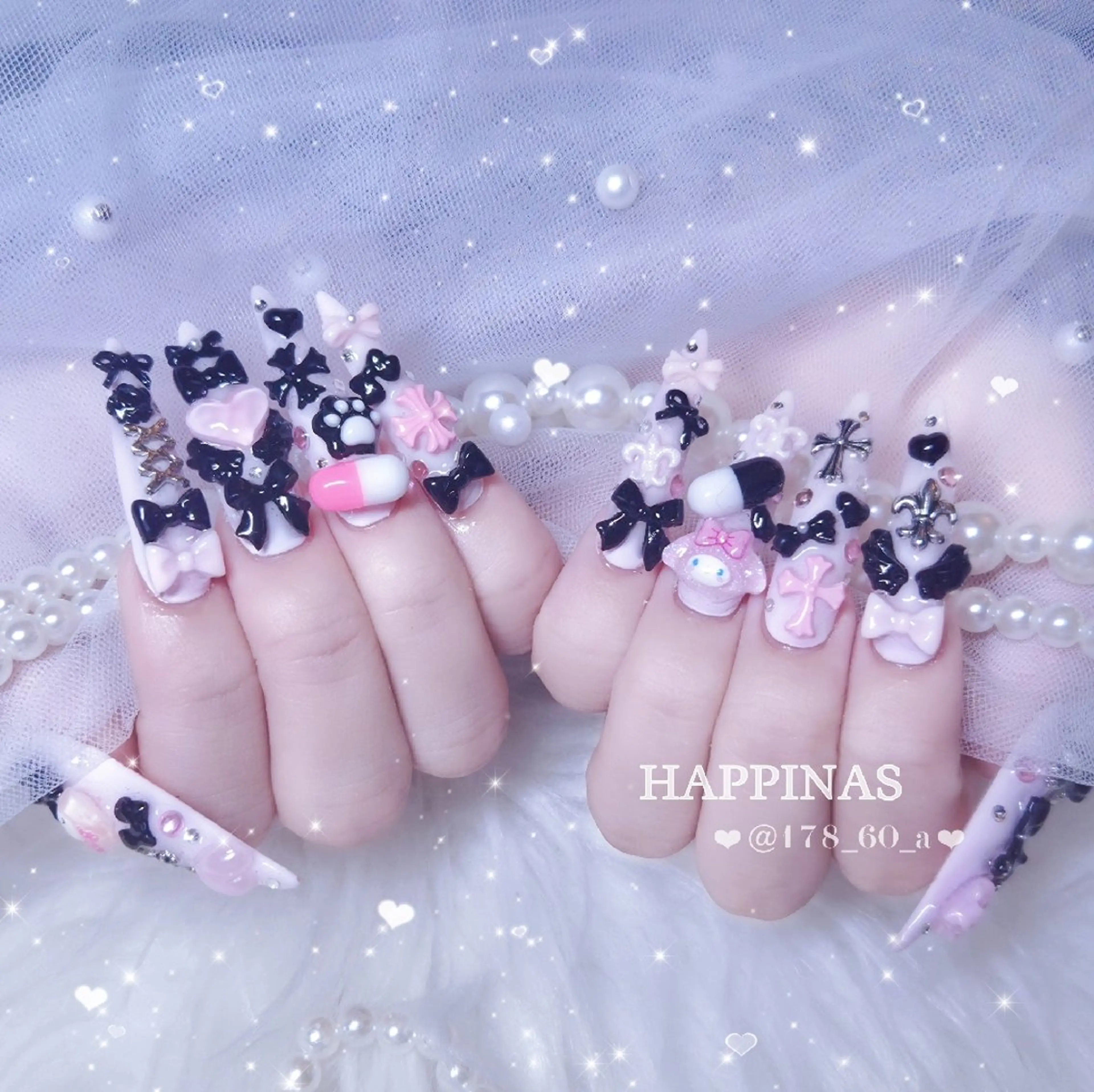 ネイル ガーリー ピンク スカルプネイル ハンドネイル HAPPINAS🎀  れん🖤痛ネイルのネイルデザイン