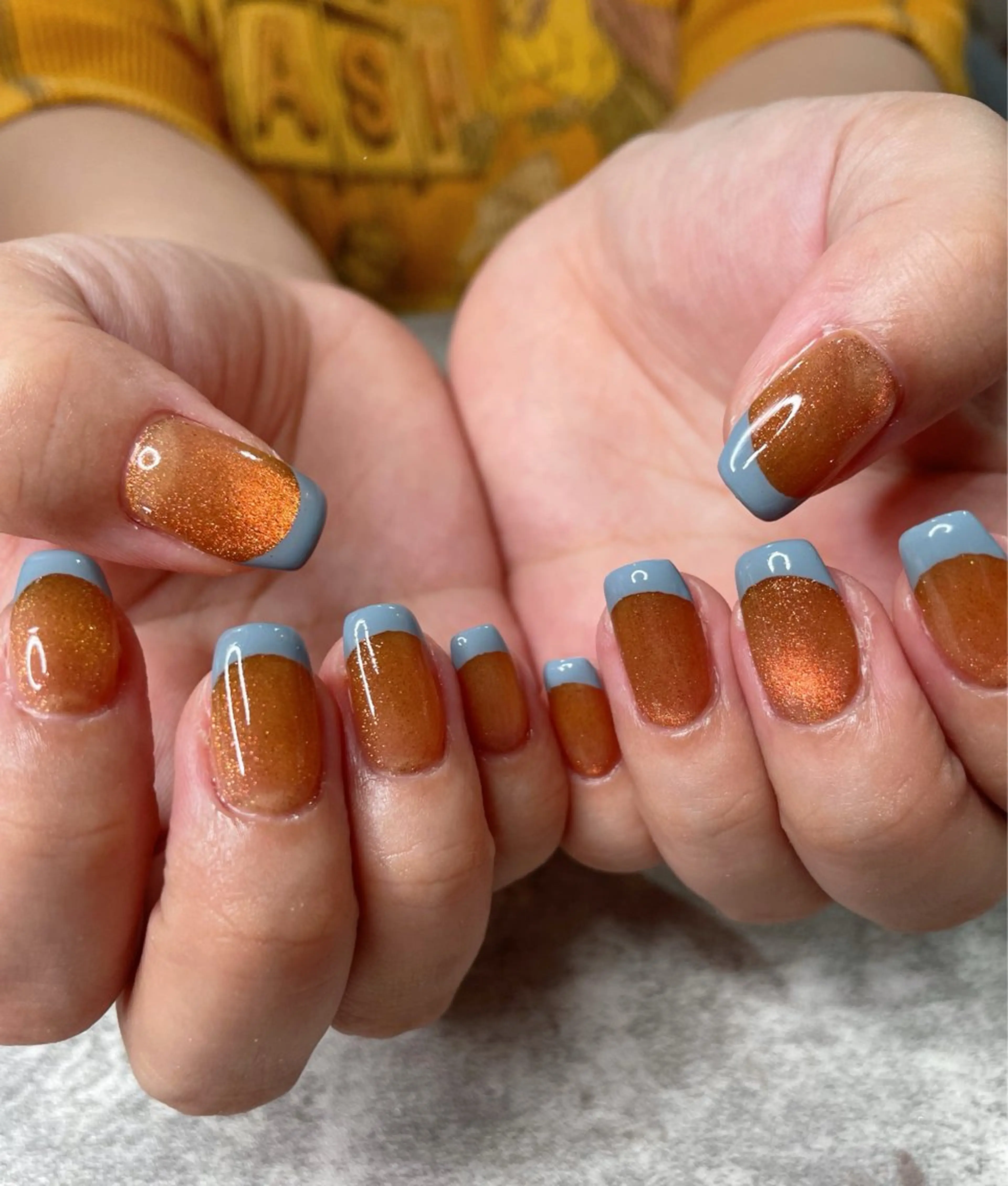ネイル ブルー フレンチネイル マグネットネイル オレンジ ハンドネイル ma riのネイルデザイン