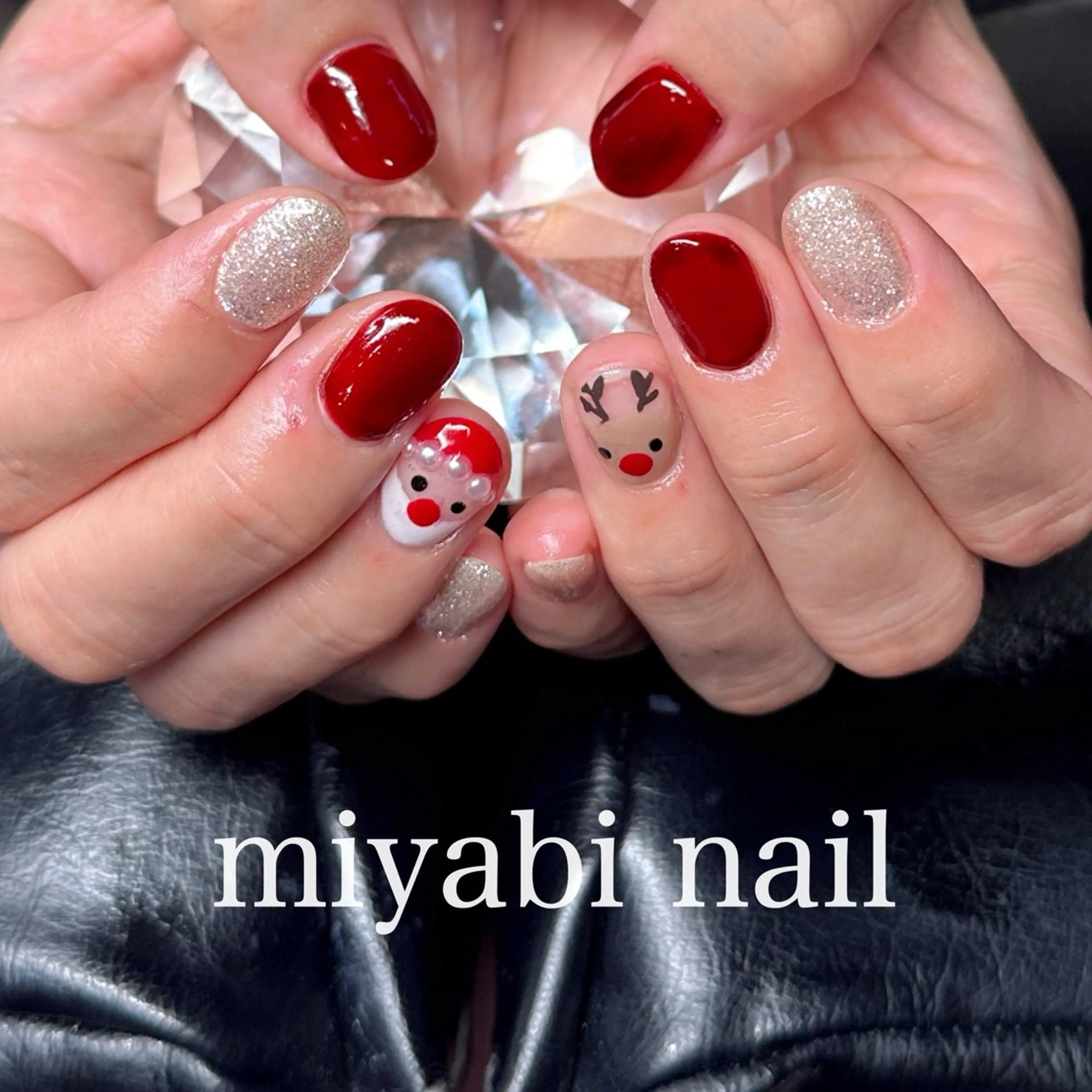 ネイル アートネイル ラメ(グリッター) 持ち込み 赤色 冬ネイル ハンドネイル miyabi nail 桂川駅近くのネイルデザイン