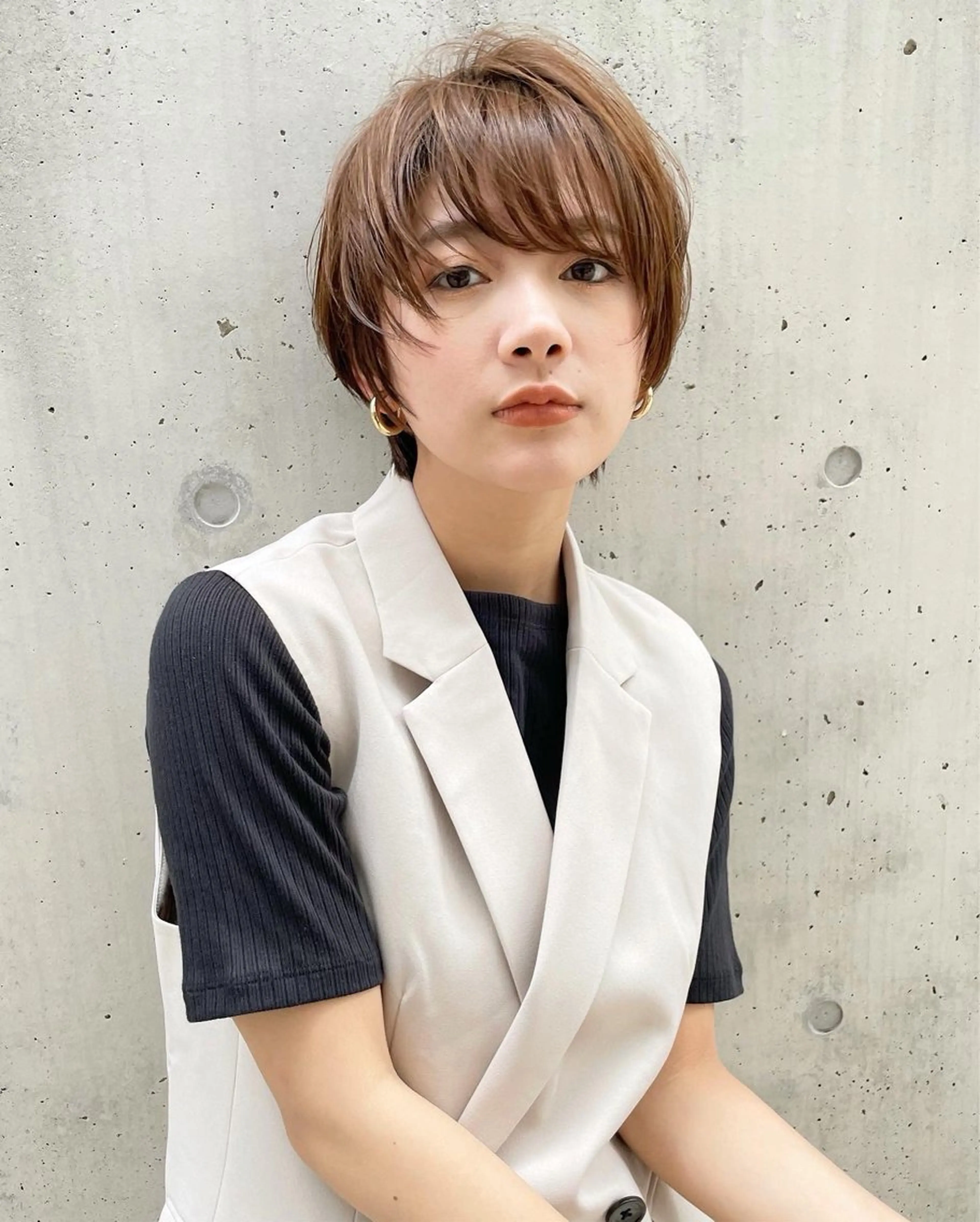 ショート カラー レイヤーカット ショートヘア カット ヘアカラー トリートメント 縮毛/ショート/ ボブ/レイヤー/小原のヘアスタイル