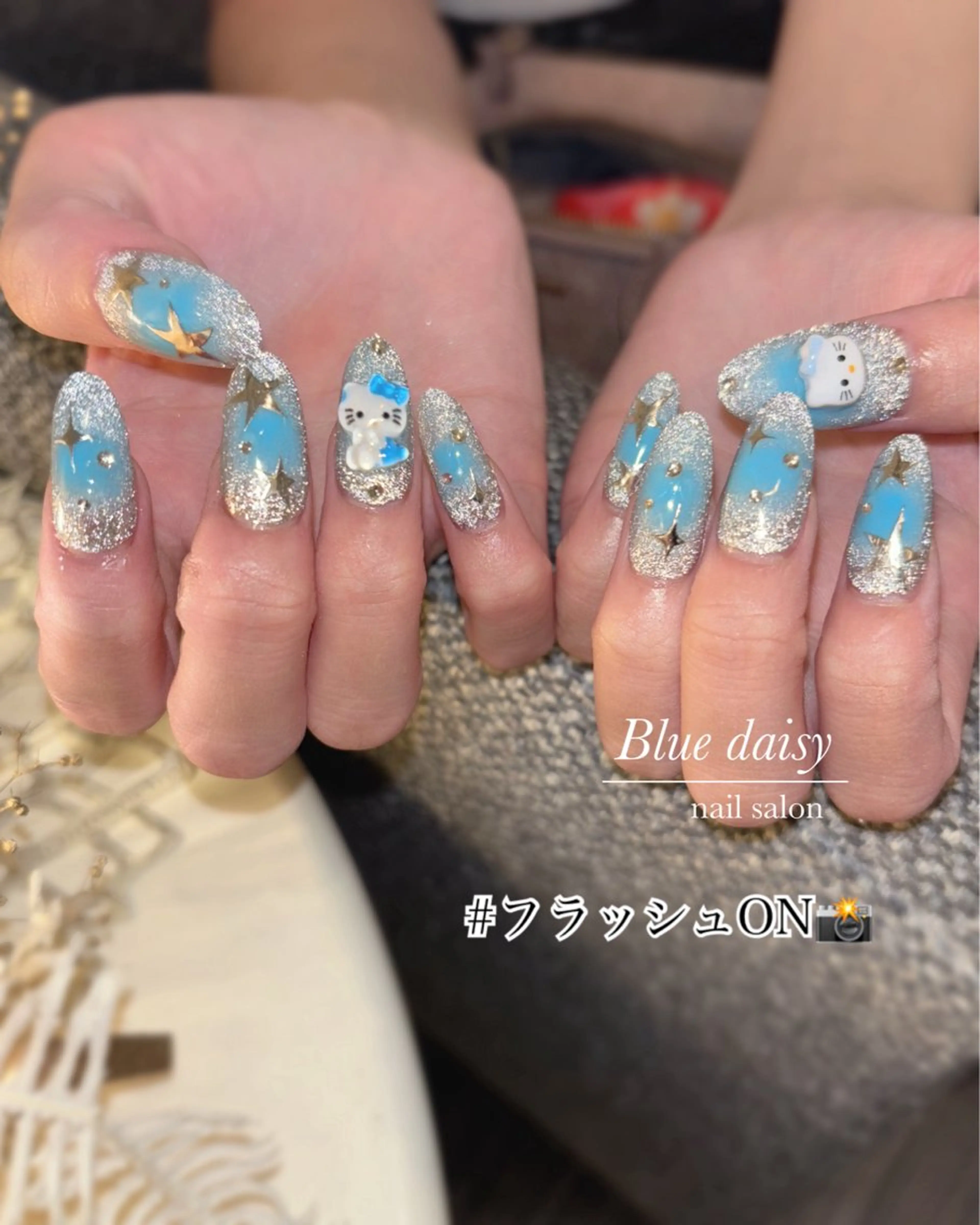 ネイル フラッシュネイル ジェルネイル マグネットネイル 持ち込み パラジェル ハンドネイル Blue daisy 栄本店のネイルデザイン