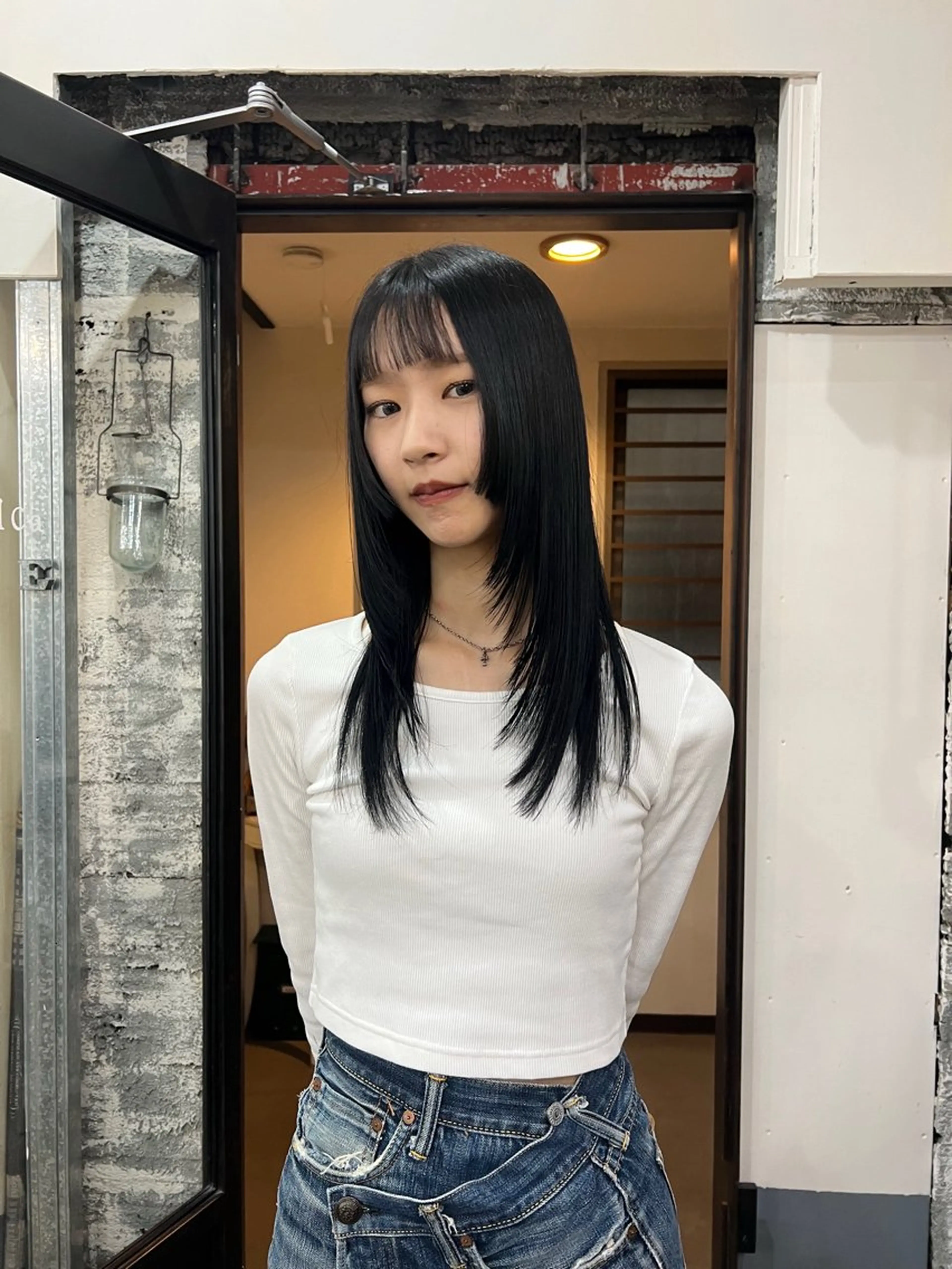 セミロング 姫カット レイヤーカット オン眉 🌈いけだ あみ🌷のヘアスタイル