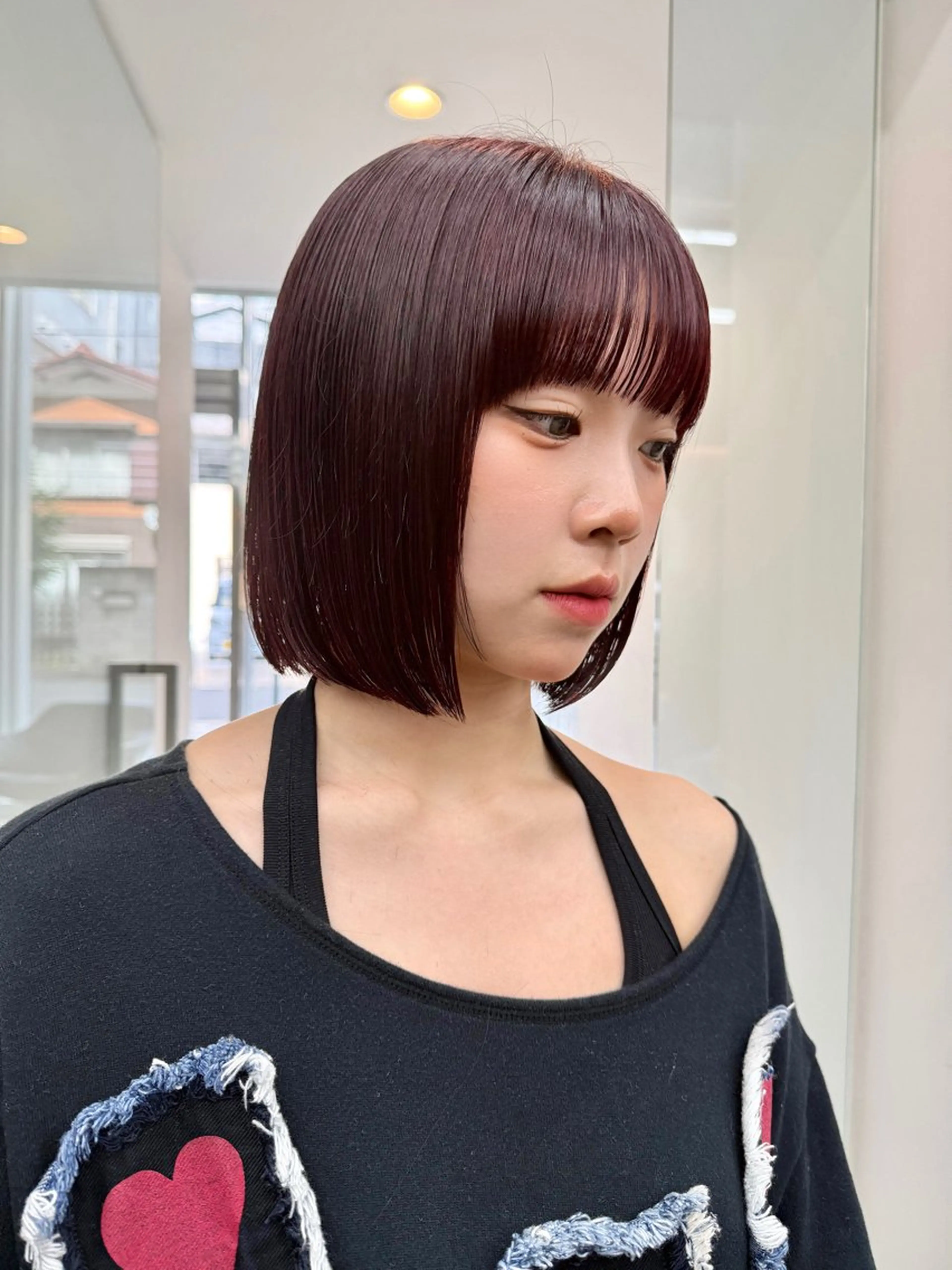 ミディアム カラー レッドカラー 吉川 未佑のヘアスタイル